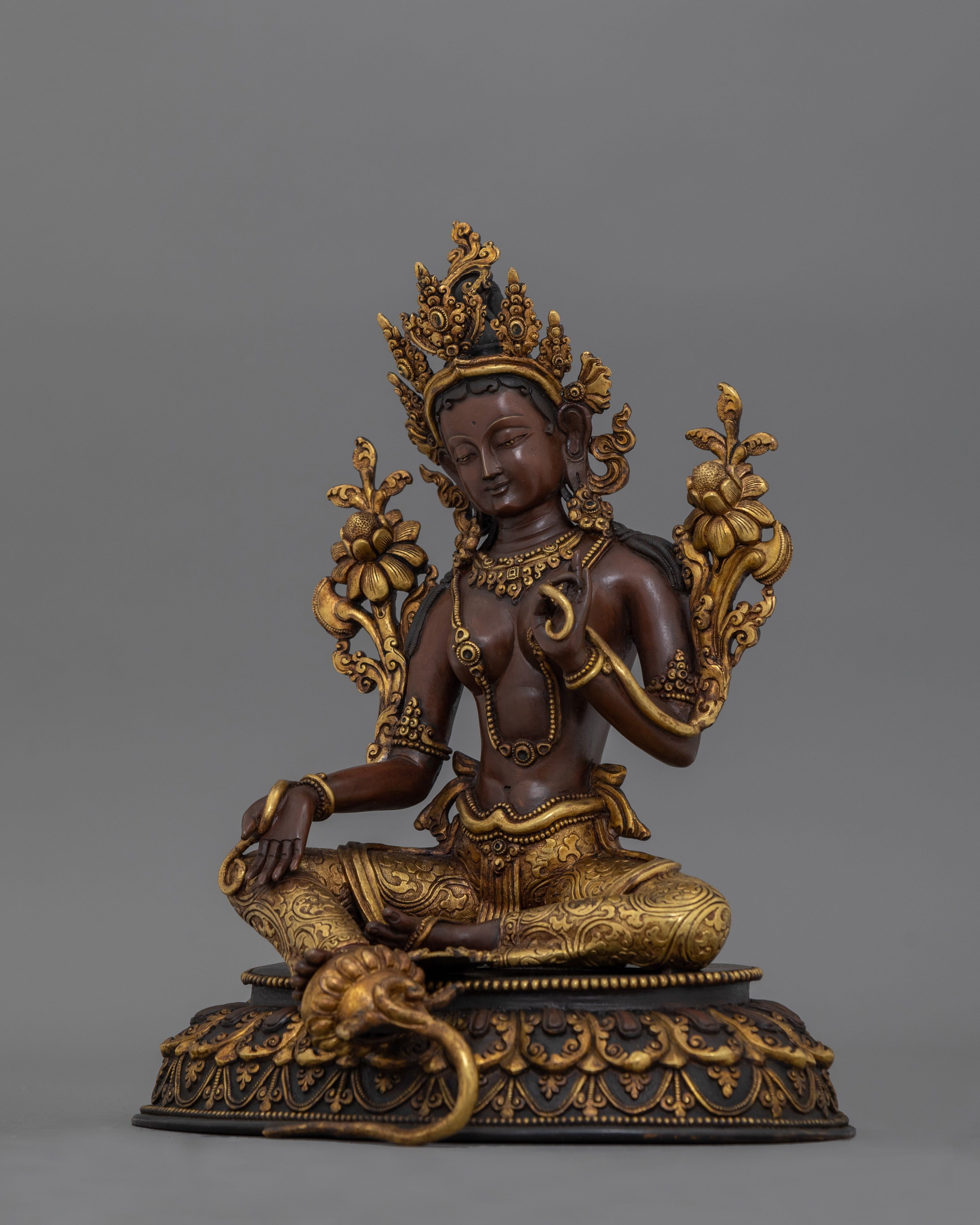 Handcrafted Green Tara Deity Statue in Oxidized Copper | Symbol of Compassion