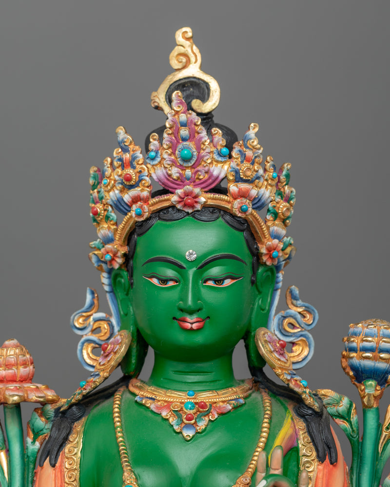Divine Green Tara Statue 24K Gold Gilded Copper | Symbol of Enlightened Compassion