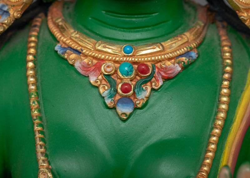 Divine Green Tara Statue 24K Gold Gilded Copper | Symbol of Enlightened Compassion