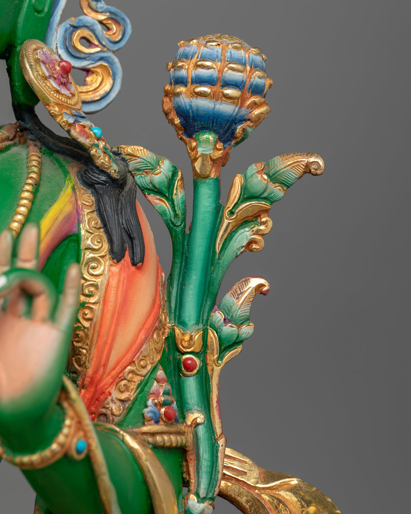 Divine Green Tara Statue 24K Gold Gilded Copper | Symbol of Enlightened Compassion