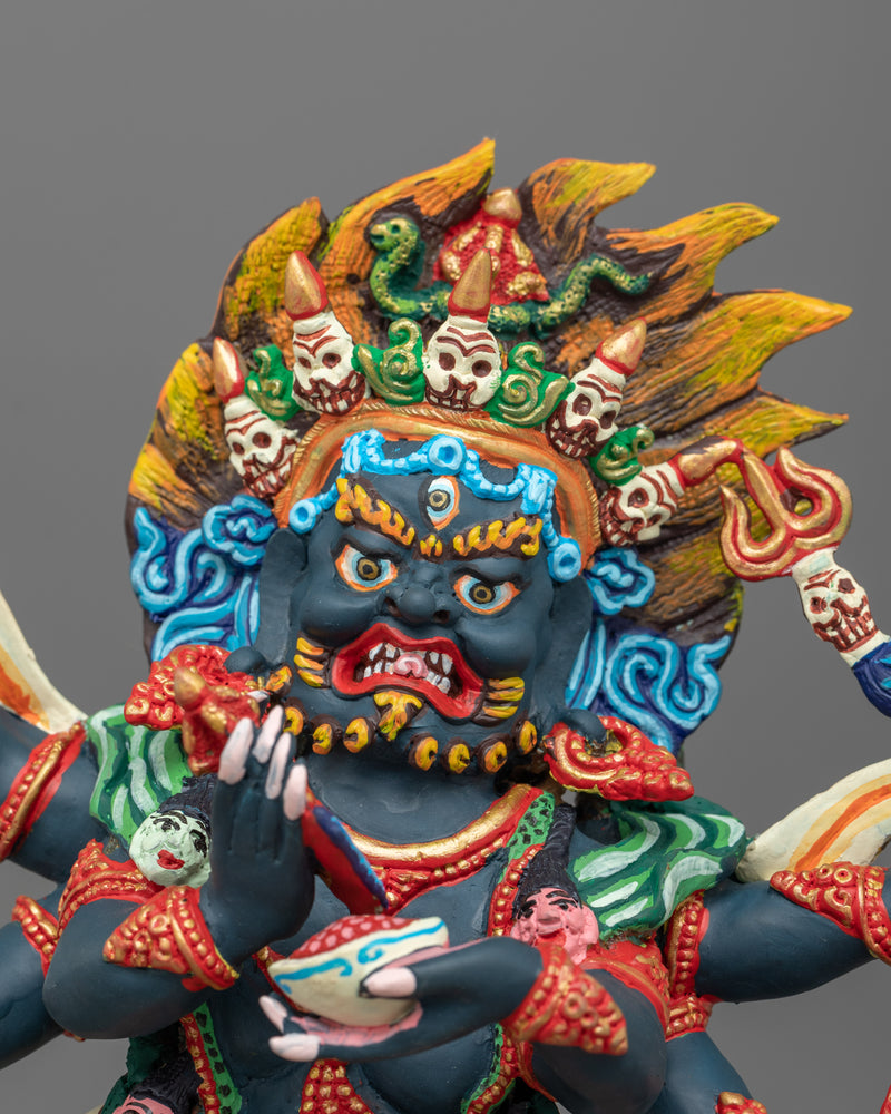 Handcrafted Six Armed Mahakala Protector Statue | Symbol of Dharma and Transformation