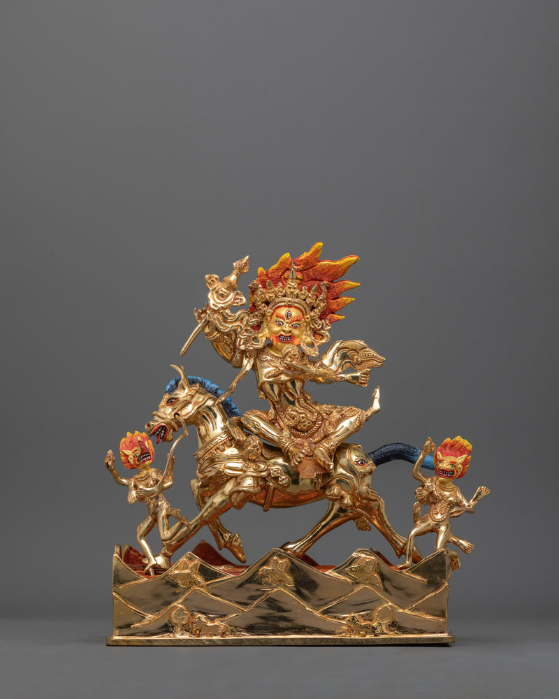 Palden Lhamo Fierce Guardian of the Dharma | 24K Gold Gilded Sculpture with Wrathful Features