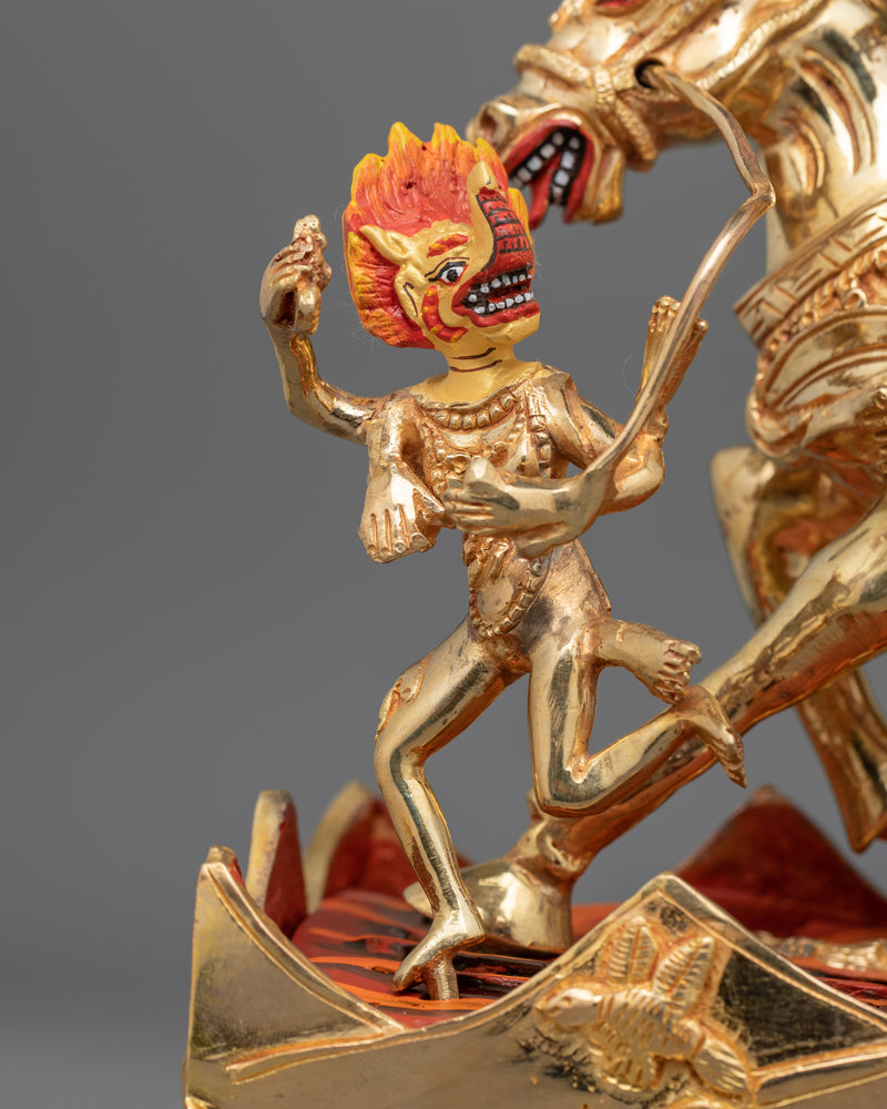 Palden Lhamo Fierce Guardian of the Dharma | 24K Gold Gilded Sculpture with Wrathful Features