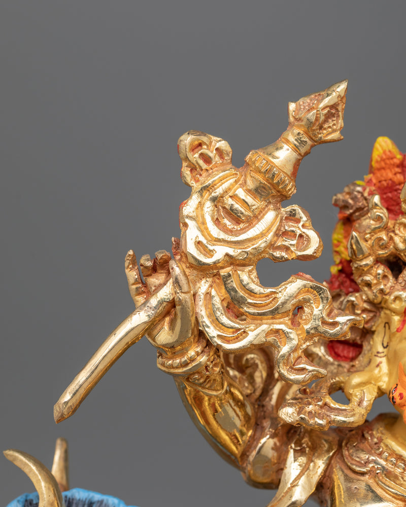 Palden Lhamo Fierce Guardian of the Dharma | 24K Gold Gilded Sculpture with Wrathful Features