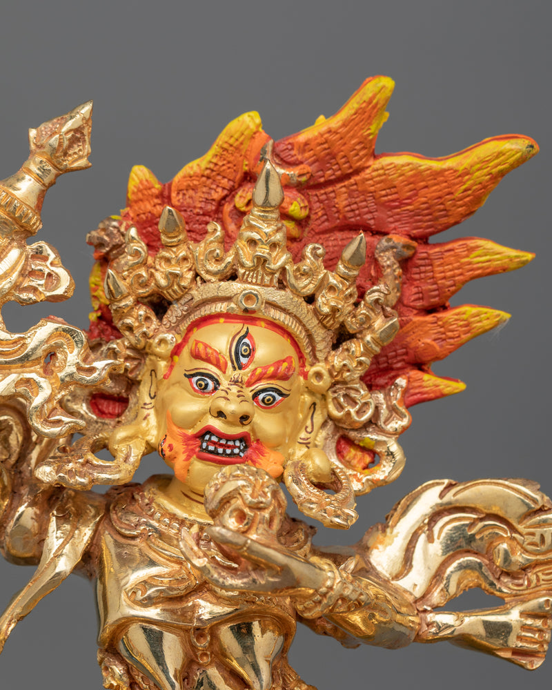 Palden Lhamo Fierce Guardian of the Dharma | 24K Gold Gilded Sculpture with Wrathful Features