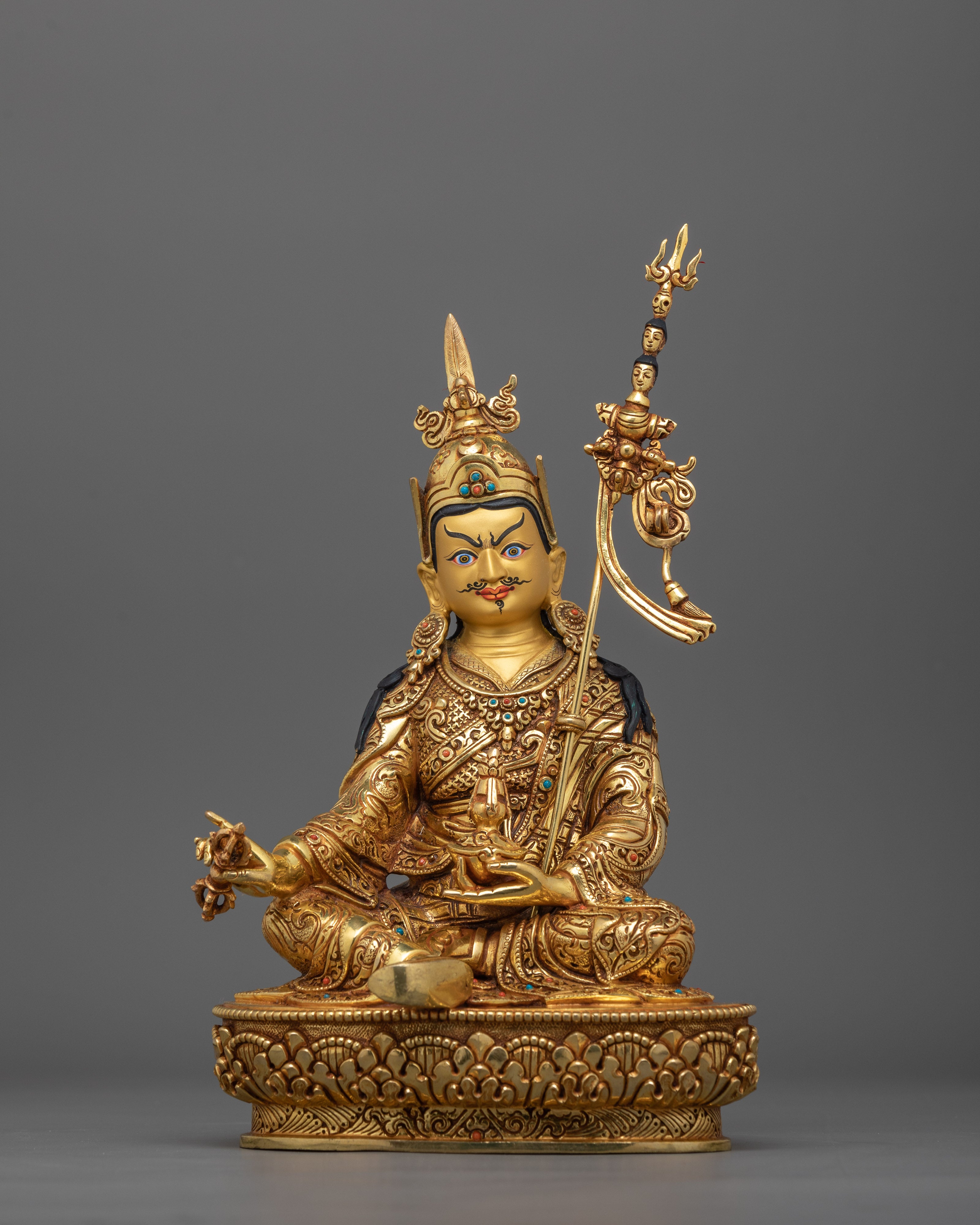 Triple Layer Gold Gilded Guru Rinpoche Statue