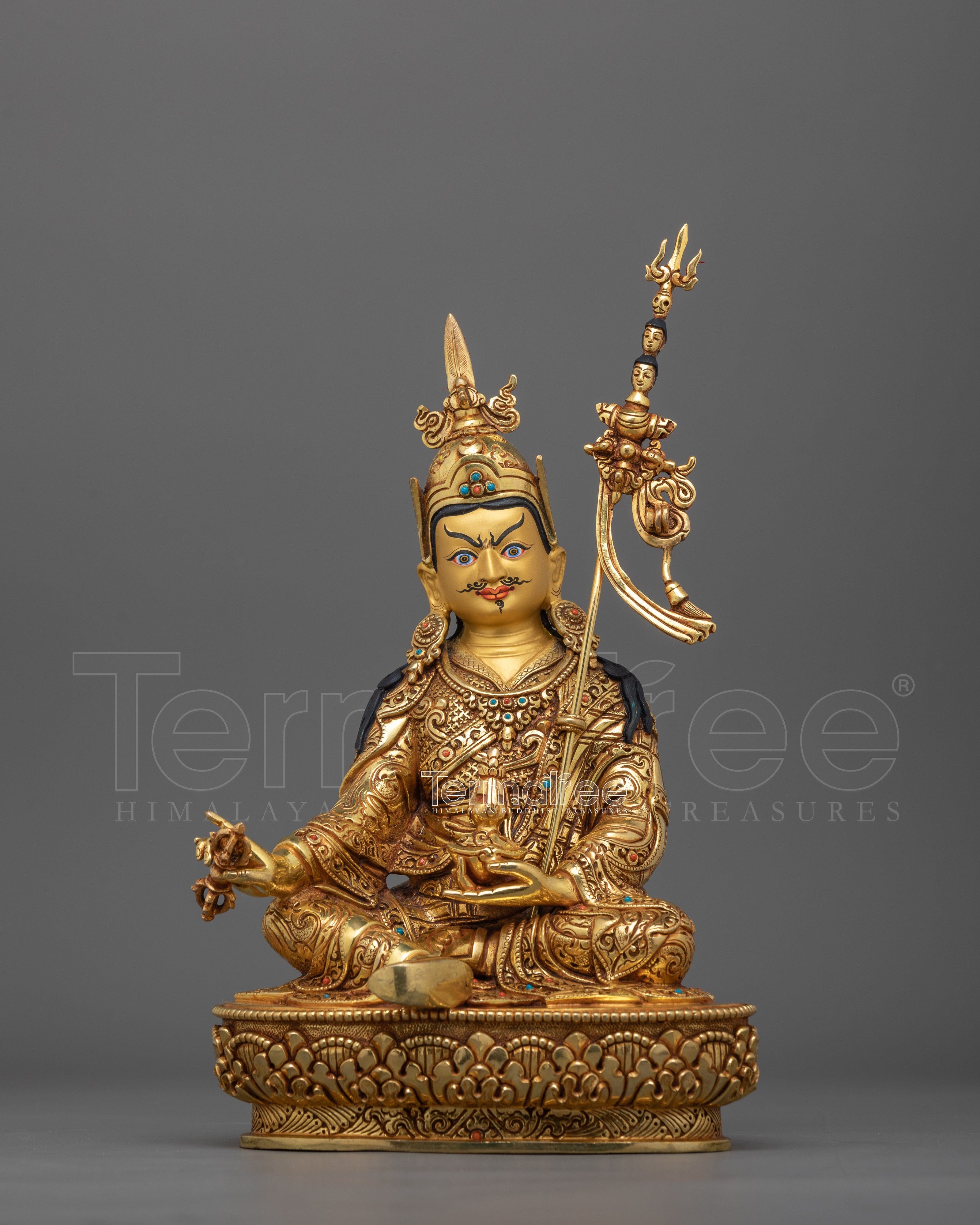 Triple Layer Gold Gilded Guru Rinpoche Statue | Ideal for Spiritual Growth and Home Decor