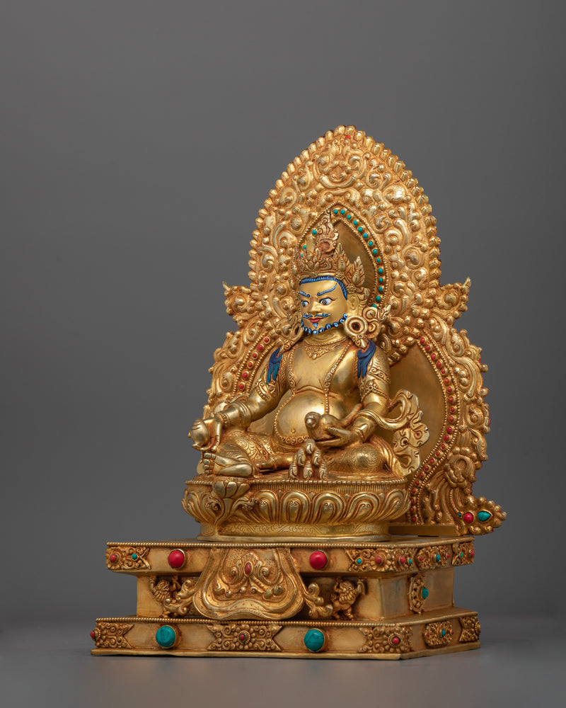 Semi Wrathful Dzambhala Deity Sculpture | Hand-Carved Buddhist Icon of Fortune and Protection