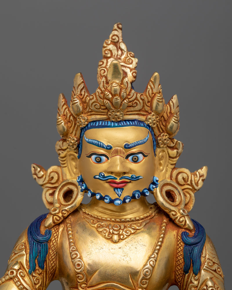 Semi Wrathful Dzambhala Deity Sculpture | Hand-Carved Buddhist Icon of Fortune and Protection