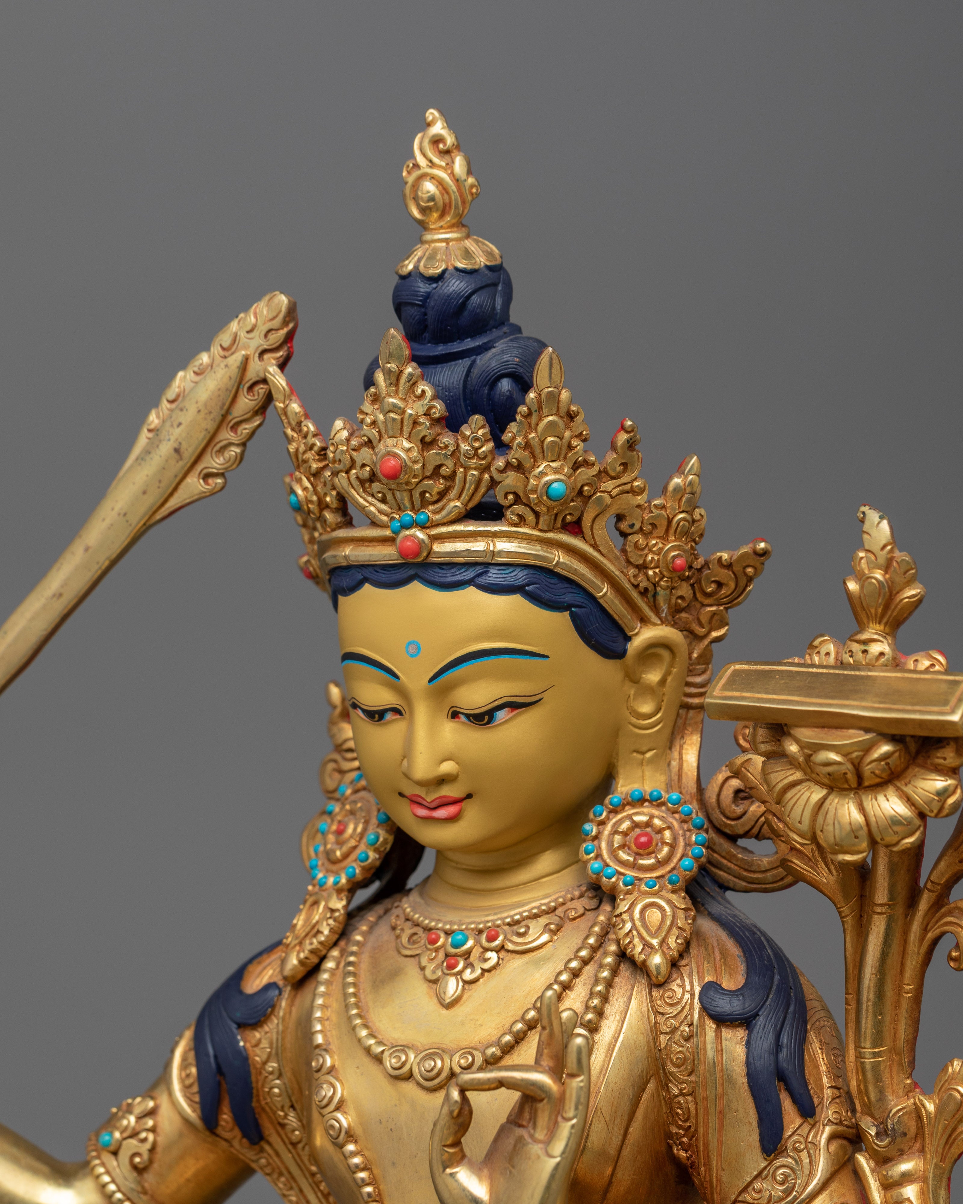 Manjushri Holding Sword Buddha Sculpture | Tibetan Wisdom Deity of Knowledge