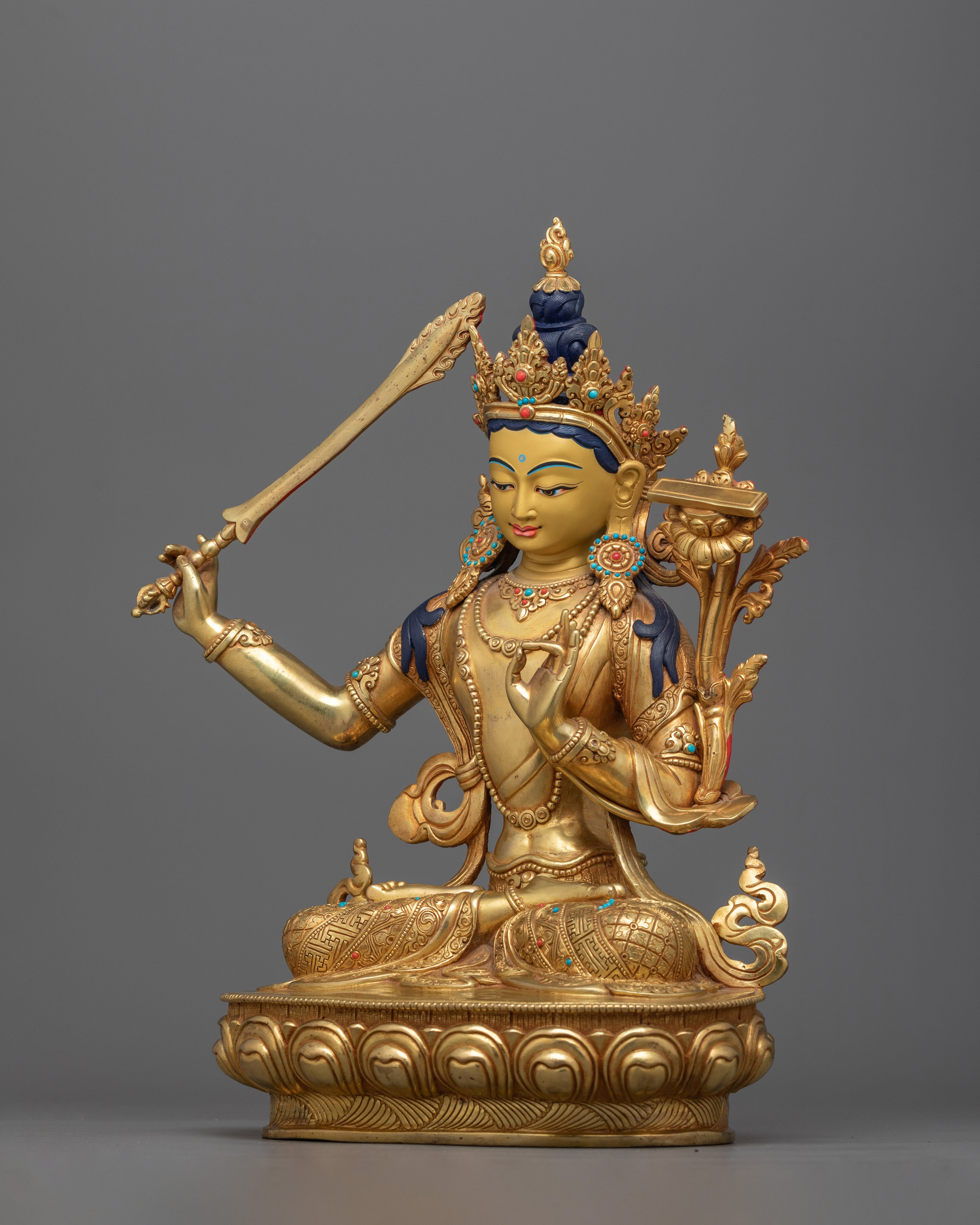 Manjushri Holding Sword Buddha Sculpture | Tibetan Wisdom Deity of Knowledge