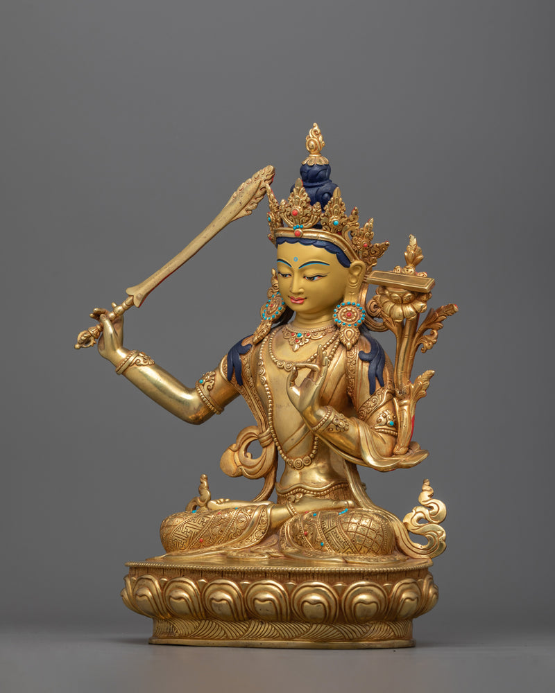 Manjushri Holding Sword Buddha Sculpture | Tibetan Wisdom Deity of Knowledge