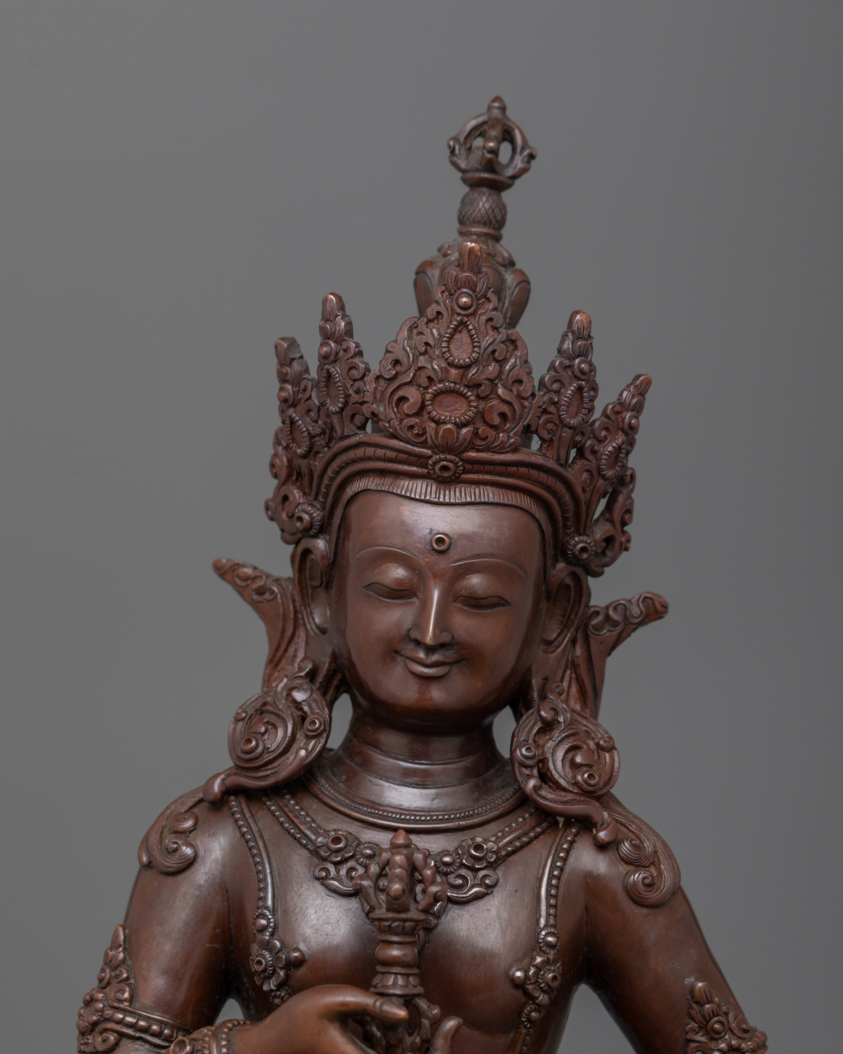 Serene Buddhist Vajrasattva Statue | Tibetan Oxidized Copper Sculpture
