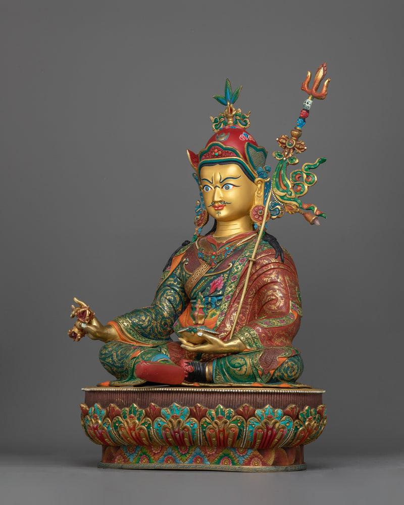 Precious Guru Padmasambhava Tantric Master Figure | 24K Gold Gilded Statue