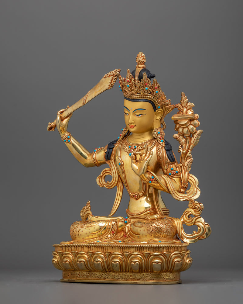 Traditionally Crafted Manjushri Bodhisattva Figurine | Embodiment of Wisdom