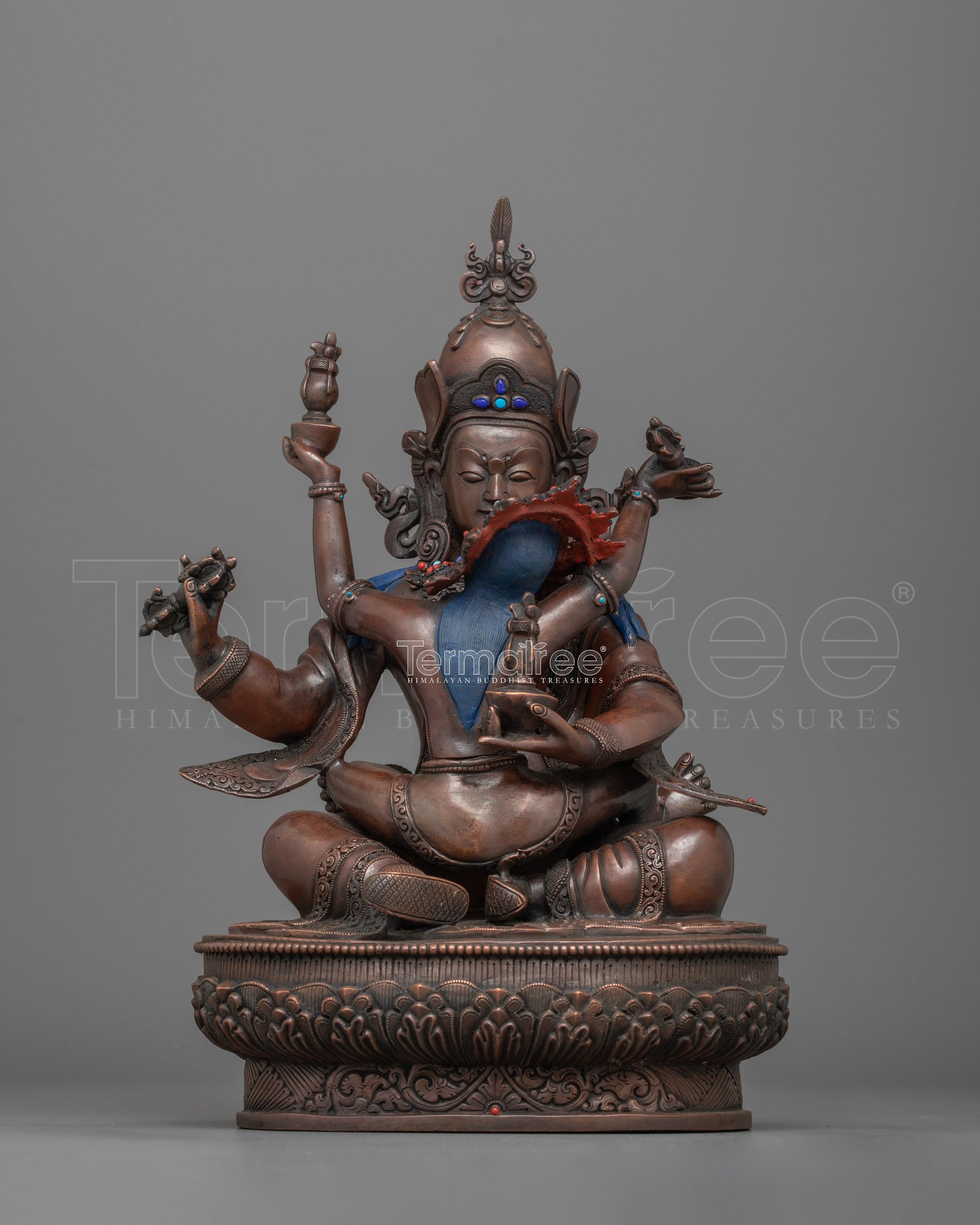 A Sacred Union Statue of Guru Rinpoche with his Consort | Spiritual Mastery