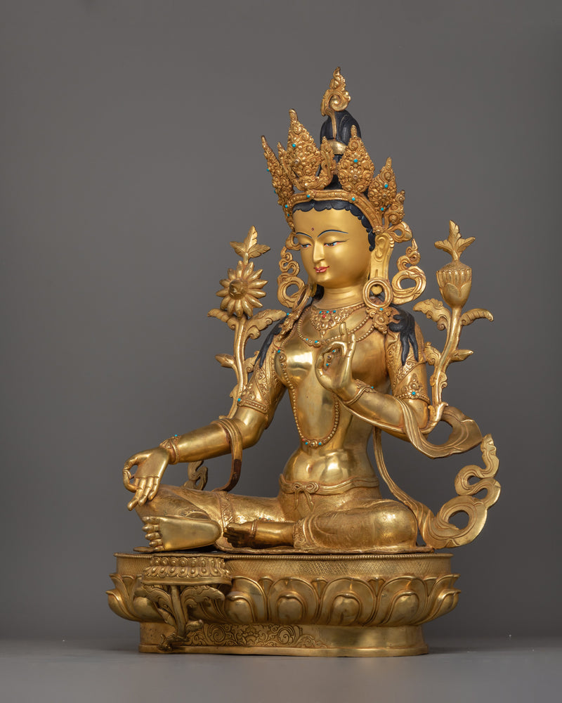 Sacred Feminine Goddess Green Tara Statue | Buddhist Altar Spiritual Home Decor