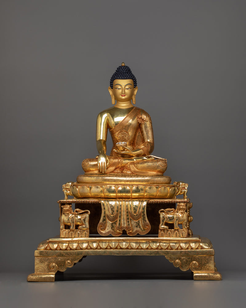 Flawlessly Carved Shakyamuni Buddha with throne Statue | Enlightened Dharma Buddha