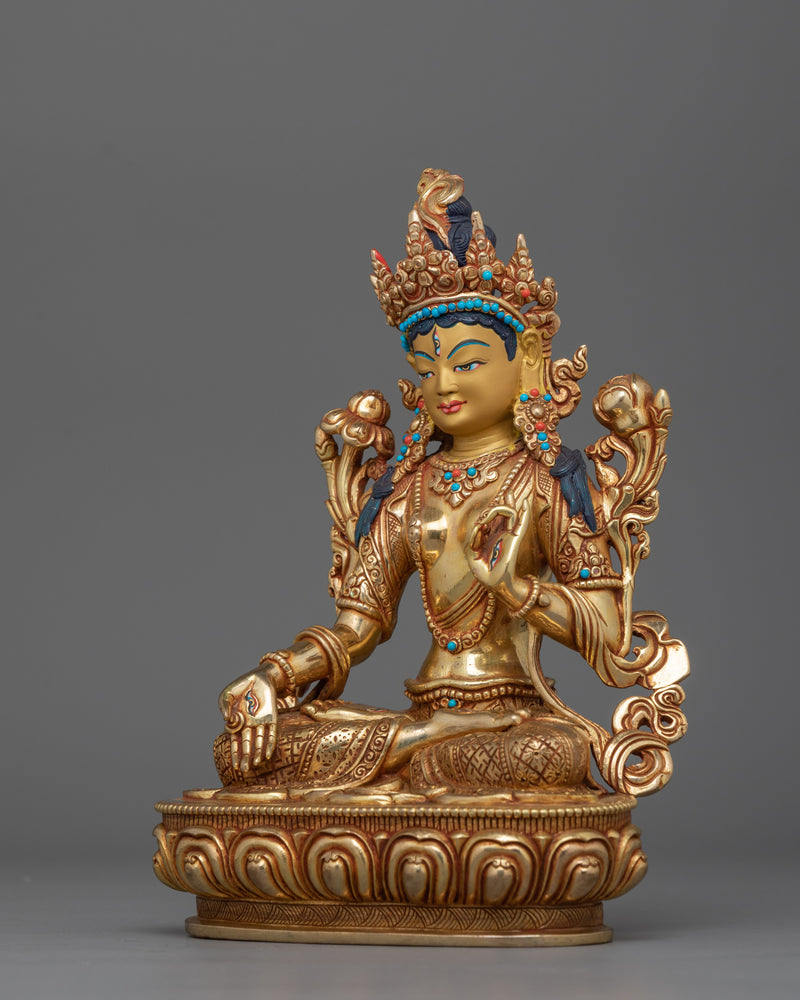 24K Gold Gilded Wisdom White Tara | Emblem of Healing and Longevity