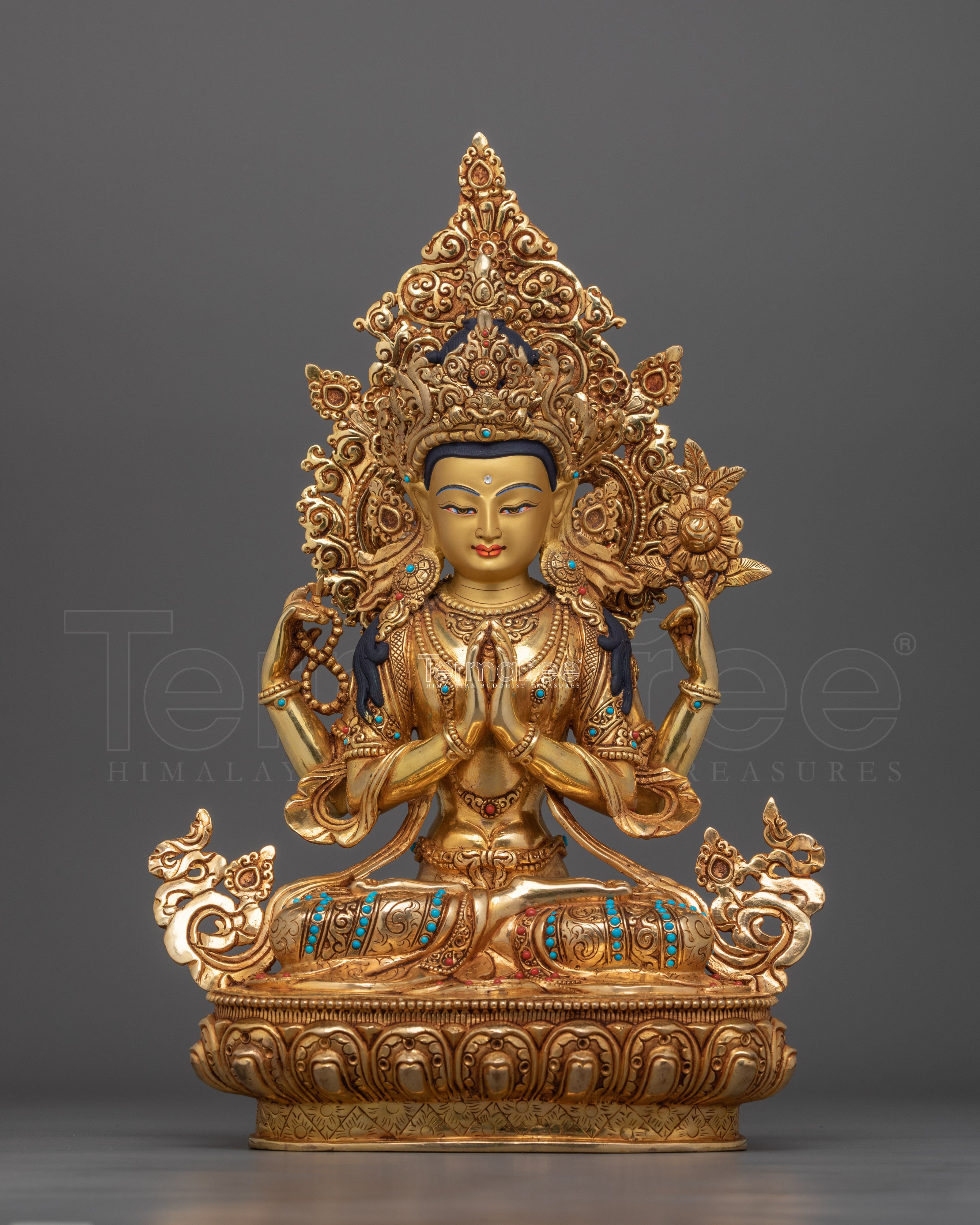 Symbol of Compassion Chenrezig Bodhisattva Statue | Four-Armed Deity Sculpture