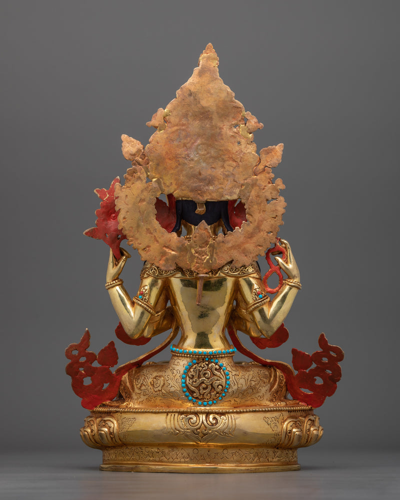 Symbol of Compassion Chenrezig Bodhisattva Statue | Four-Armed Deity Sculpture