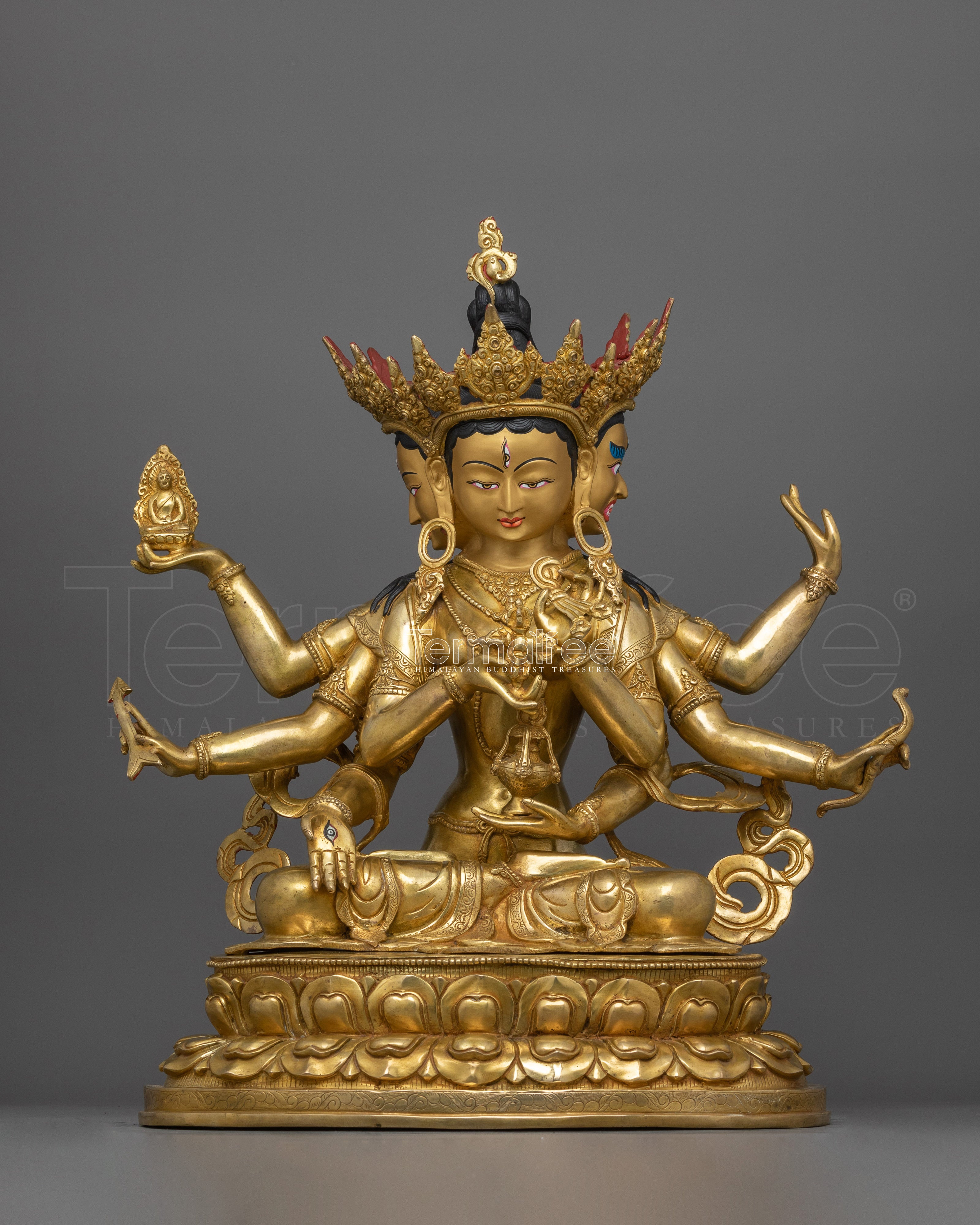 Handmade Buddhist Ushnishavijaya Sculpture | Three Face FierceDakini Deity