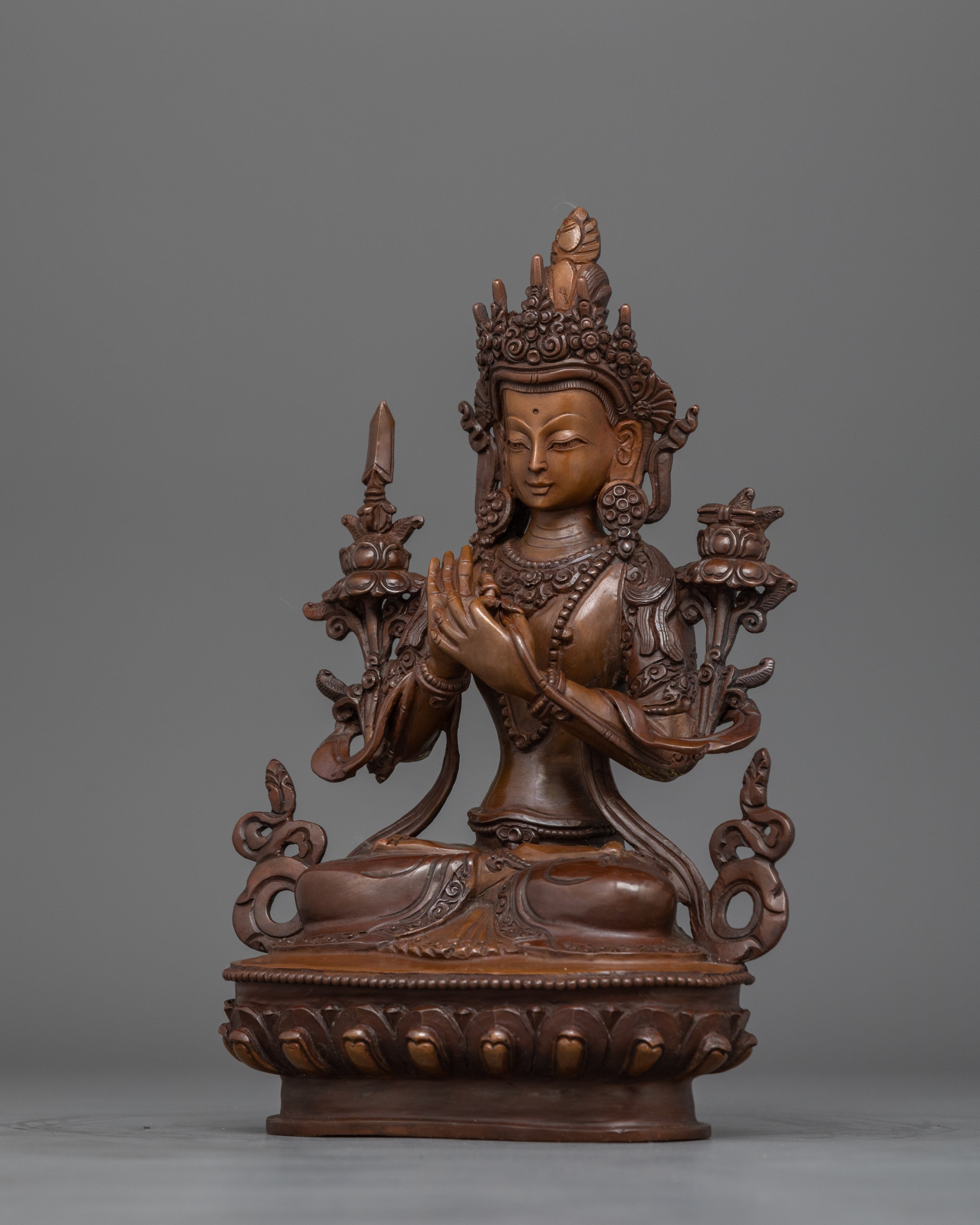 Spiritual Wisdom Figure of Bodhisattva Manjushri | Handcrafted Meditation and Study Decor