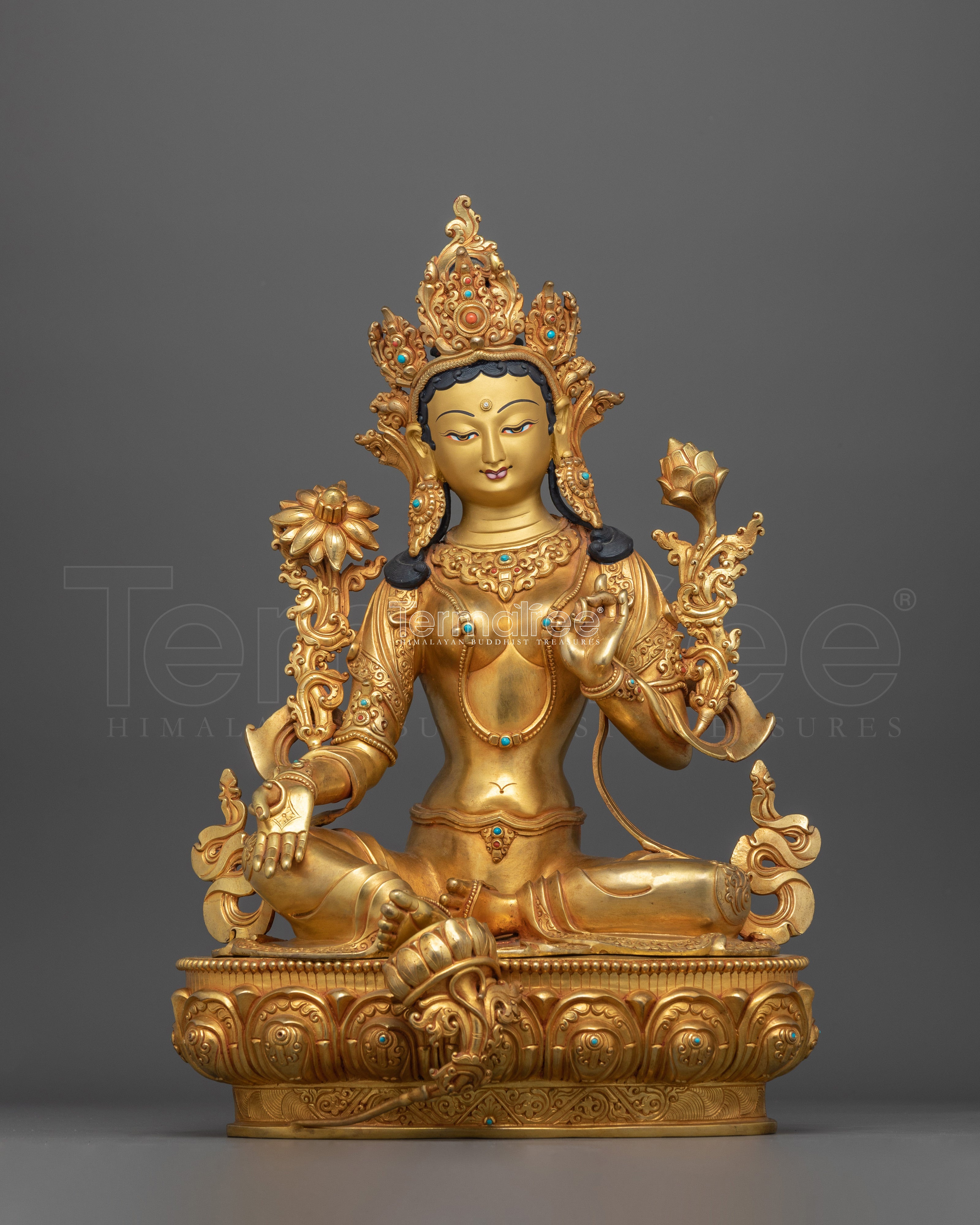 Tibetan Buddhism Green Tara 24K Gold Copper Figure | Mother of Liberation Art
