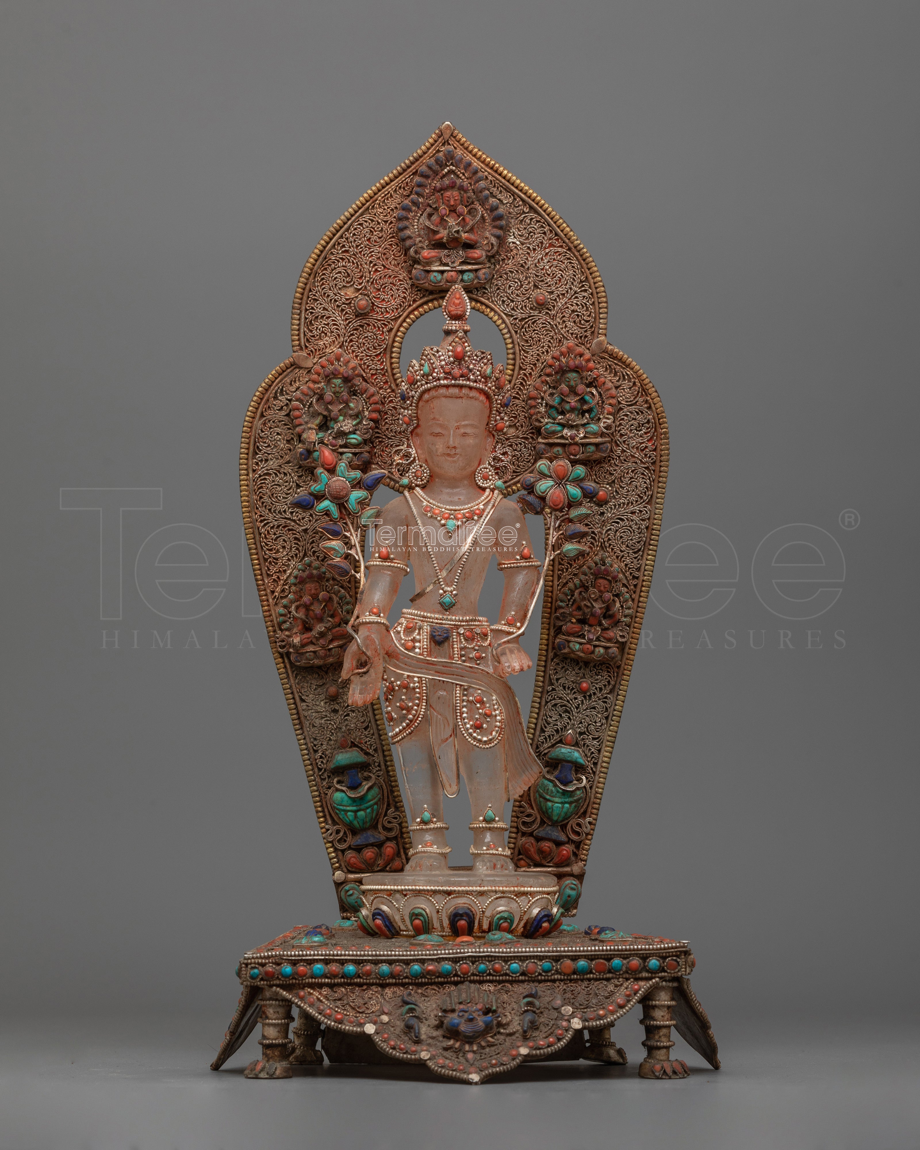 Spiritual Crystal Avalokiteshvara Statue | Radiant Gemstone Buddhist Artwork