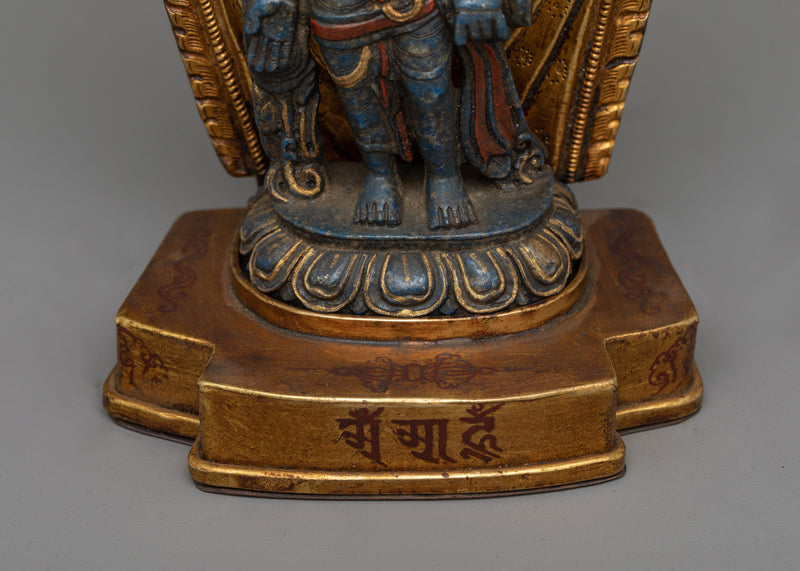 Lapis Avalokiteshvara Figurine for Altar | 24K Gold Gilded Copper Artwork
