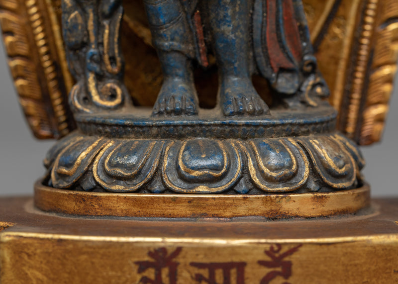 Lapis Avalokiteshvara Figurine for Altar | 24K Gold Gilded Copper Artwork