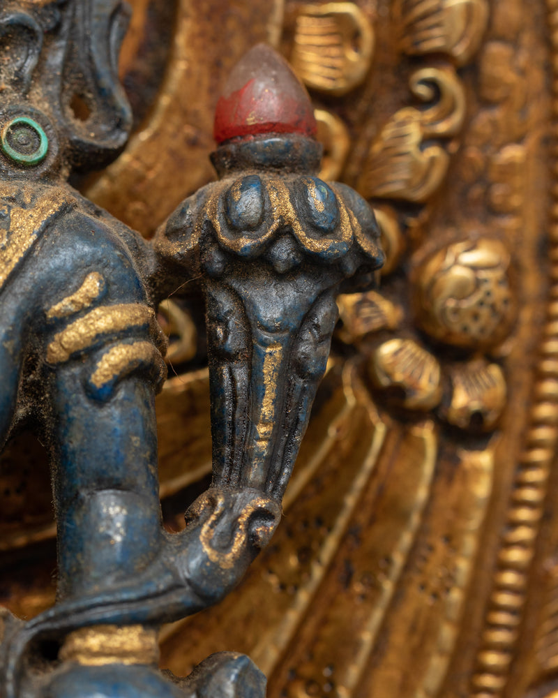 Lapis Avalokiteshvara Figurine for Altar | 24K Gold Gilded Copper Artwork