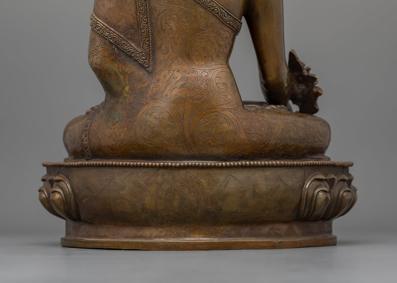 Serene Medicine Buddha Statue for Altar | Handcrafted Oxidized Copper Artwork