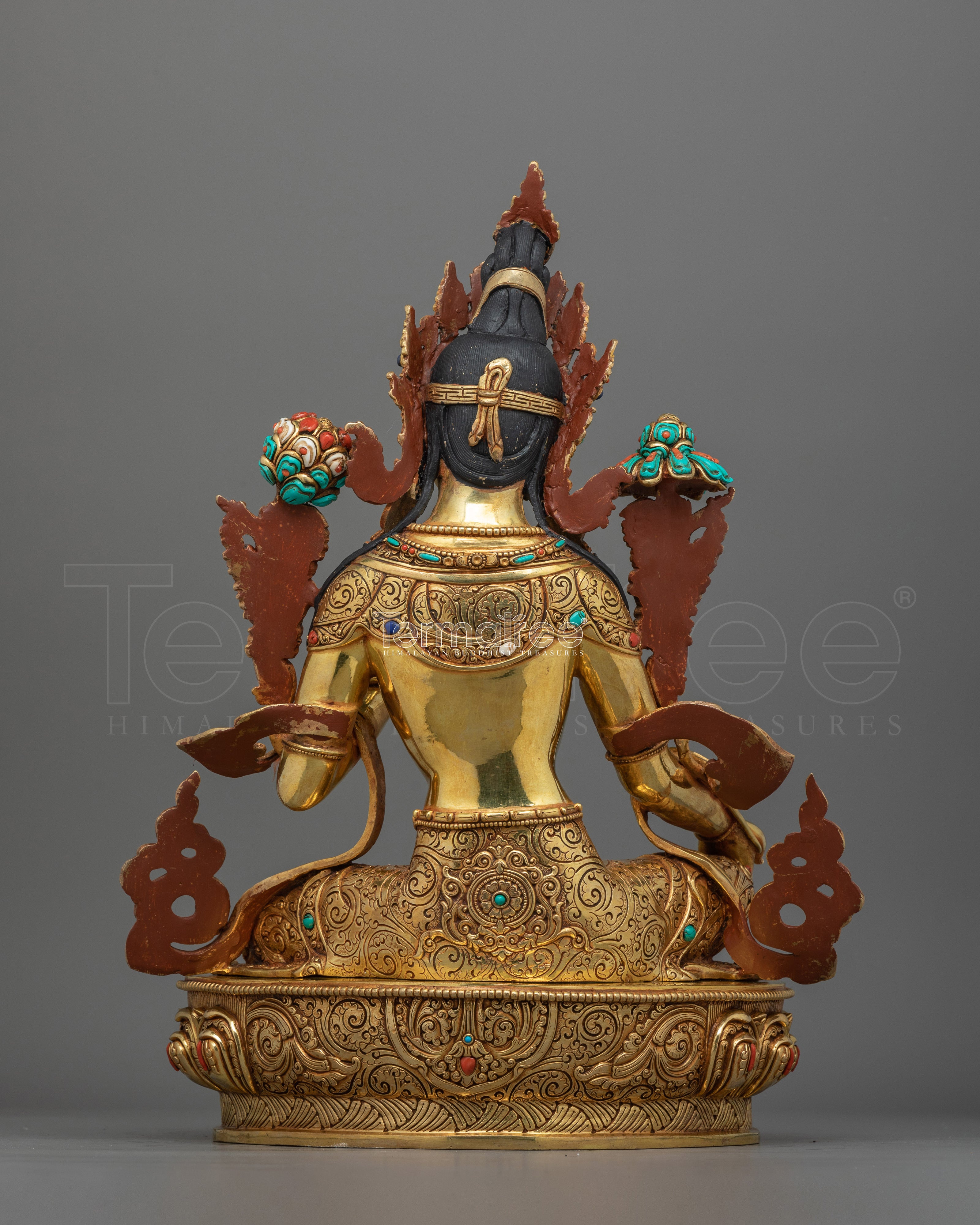Green Tara Pure Land Bodhisattva Sculpture | Handcrafted Statue with Gemstones