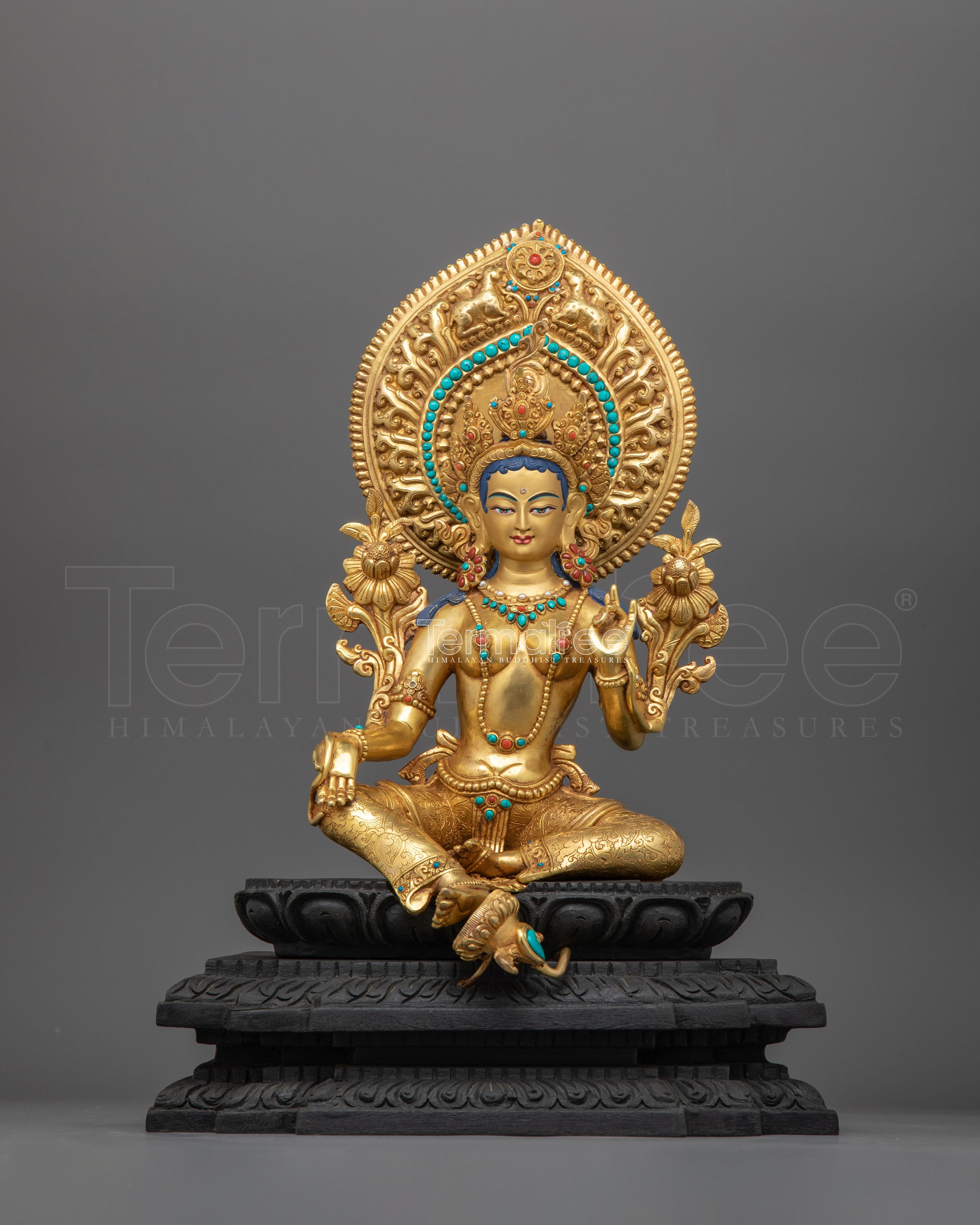 Enlightened Green Tara Guru Figurine of Compassion | Swift Liberator with Utpala Lotus