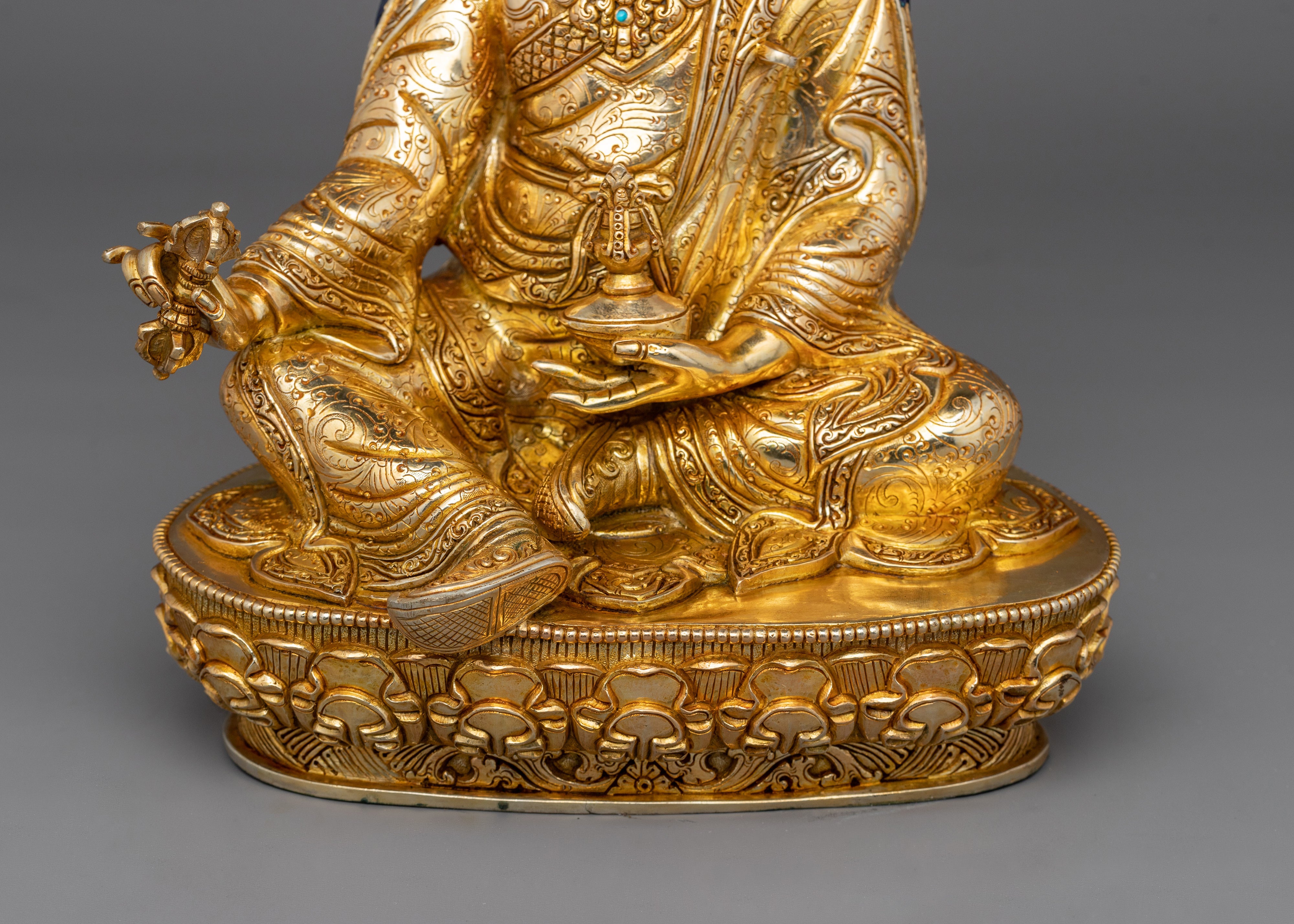 Guru Rinpoche Lotus-Born Tantric Master Statue | Handcrafted Gold Electroplated Artwork
