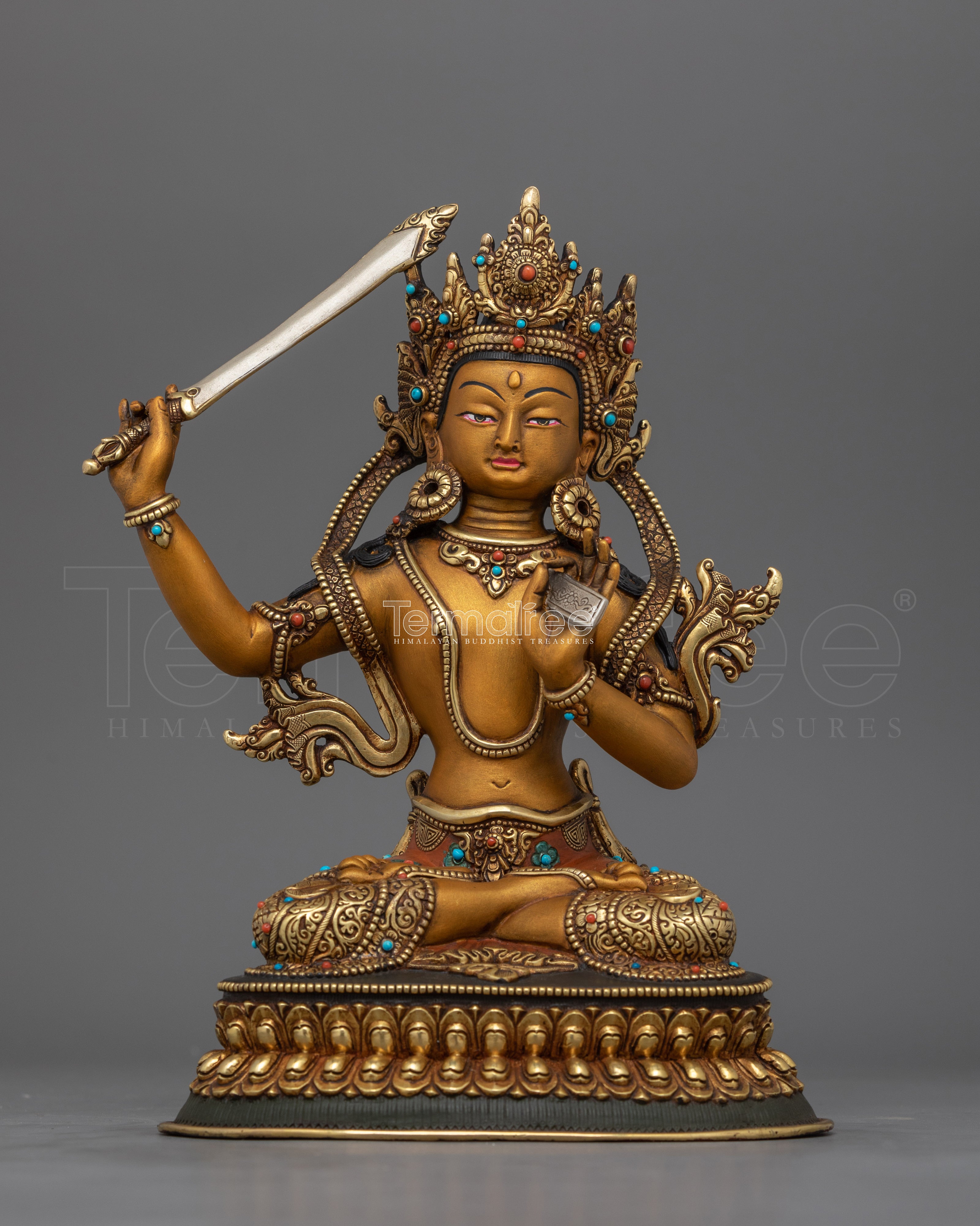 Jampelyang Manjushri Sculpture with Prajnaparamita Sutra | Tibetan Buddhist Decor