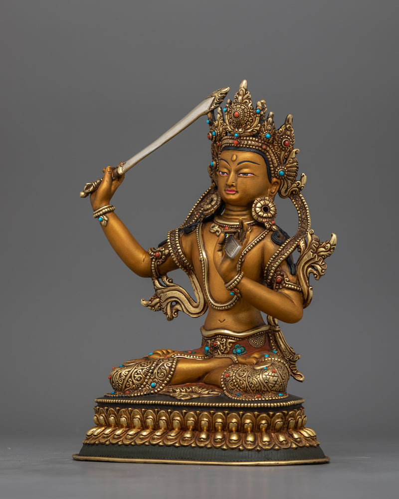 Jampelyang Manjushri Sculpture with Prajnaparamita Sutra | Tibetan Buddhist Decor
