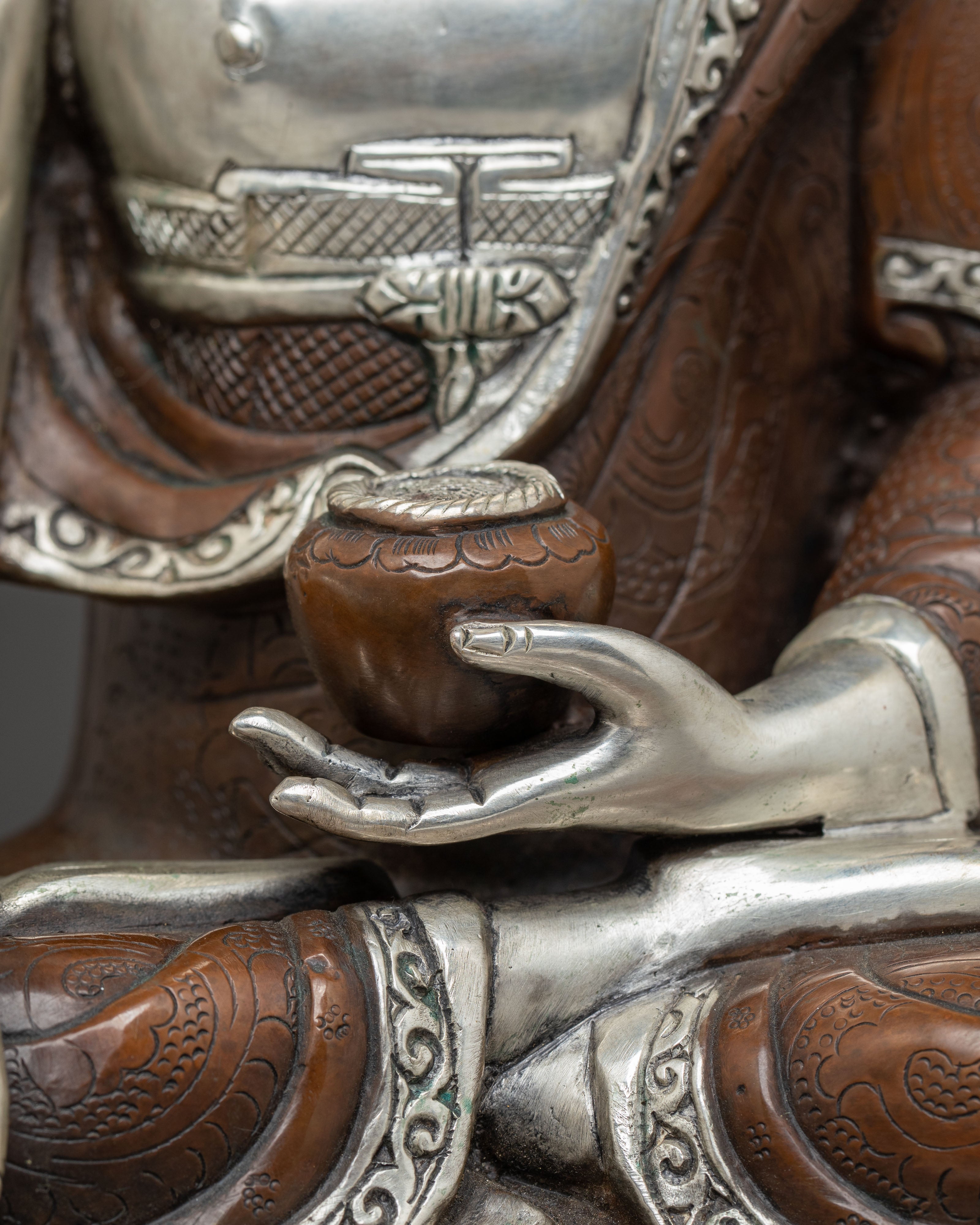 Serene Buddha Shakyamuni Oxidized Copper Statue | Traditional Artwork