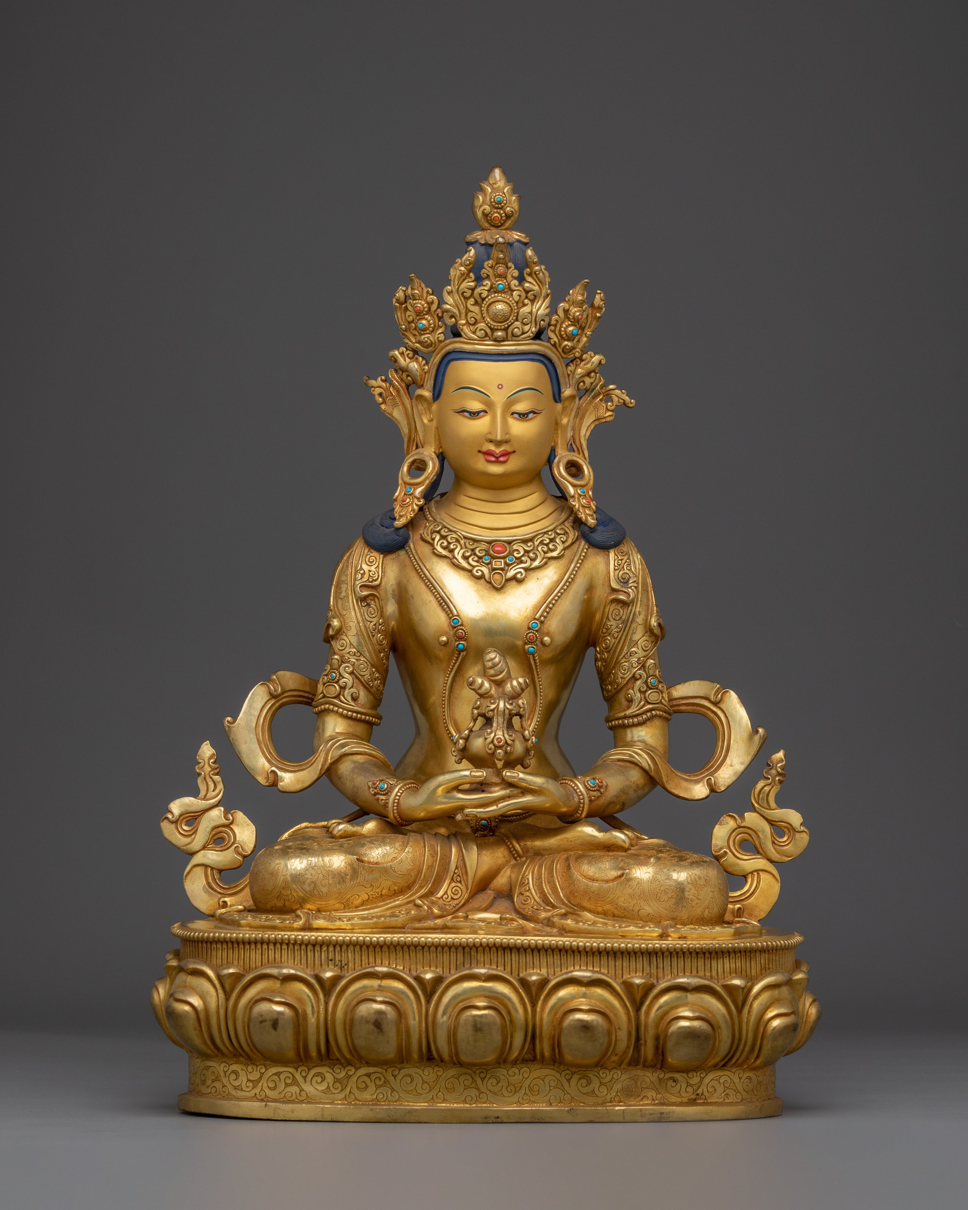 Amitayus Buddha Statue in Gold and Copper