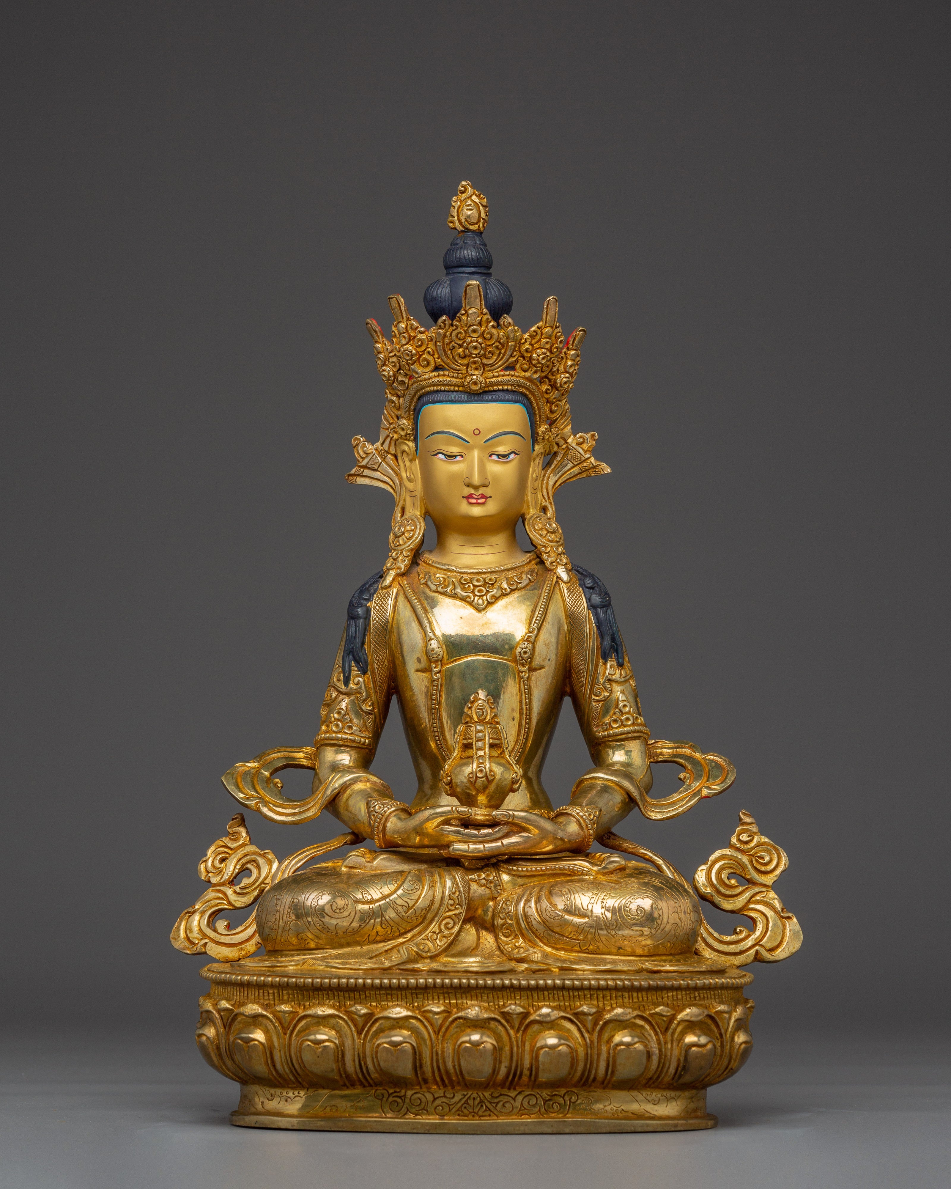 Amitayus Statue in 24K Gold-Gilded Copper