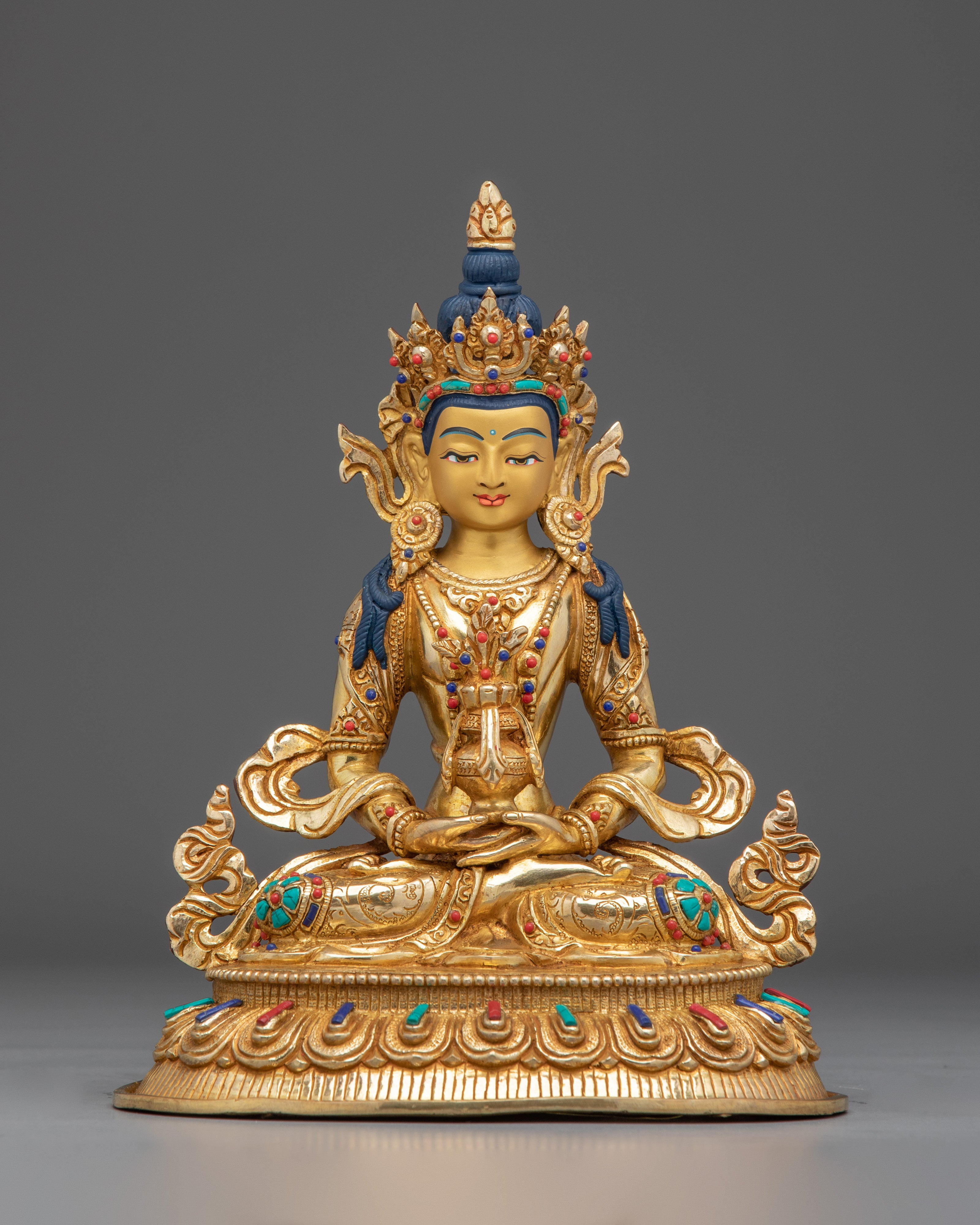 Amitayus Buddha Copper and Gemstone Statue