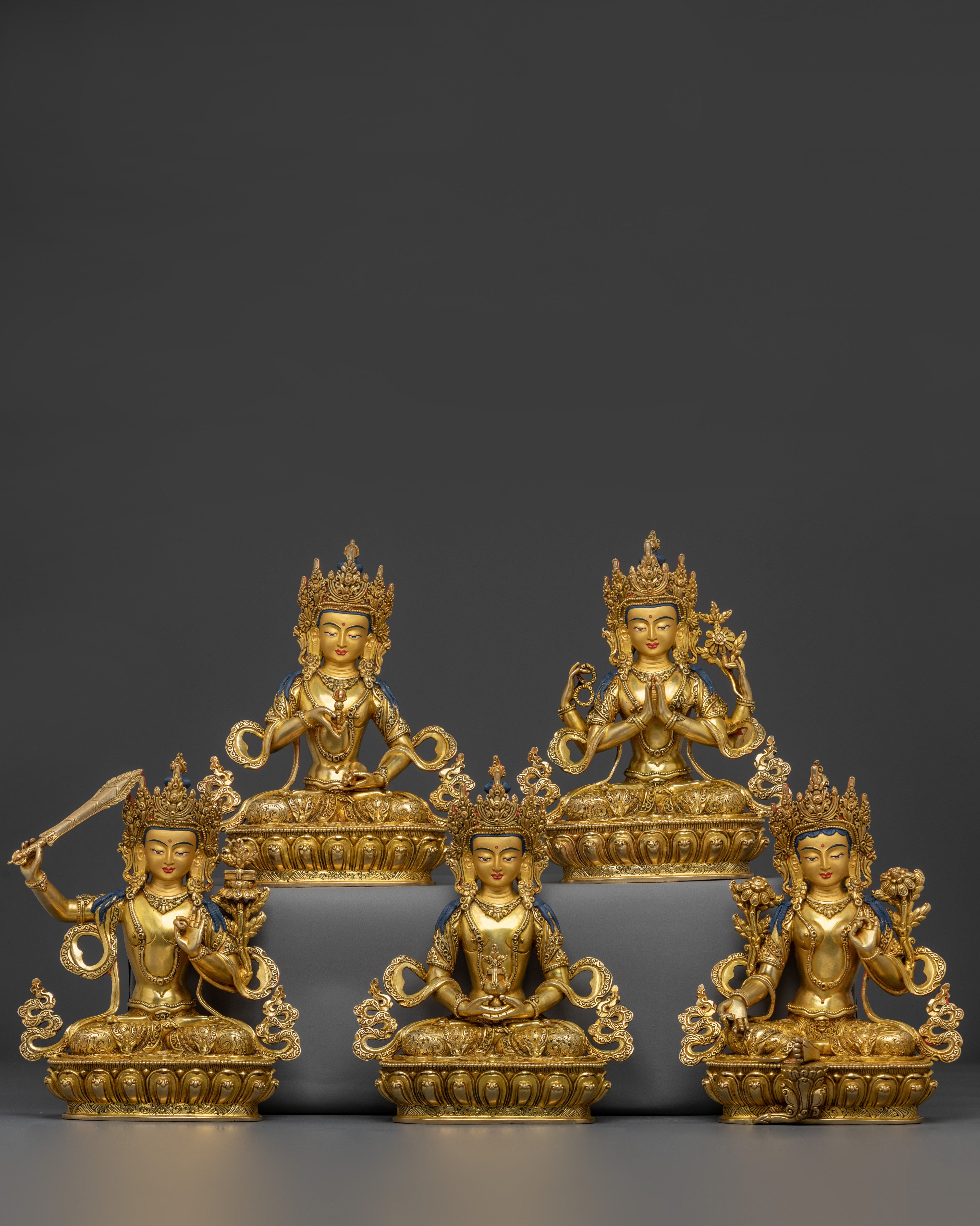 A Radiant Handcrafted Boddhisattva Statue Set | Meditation Altar Set