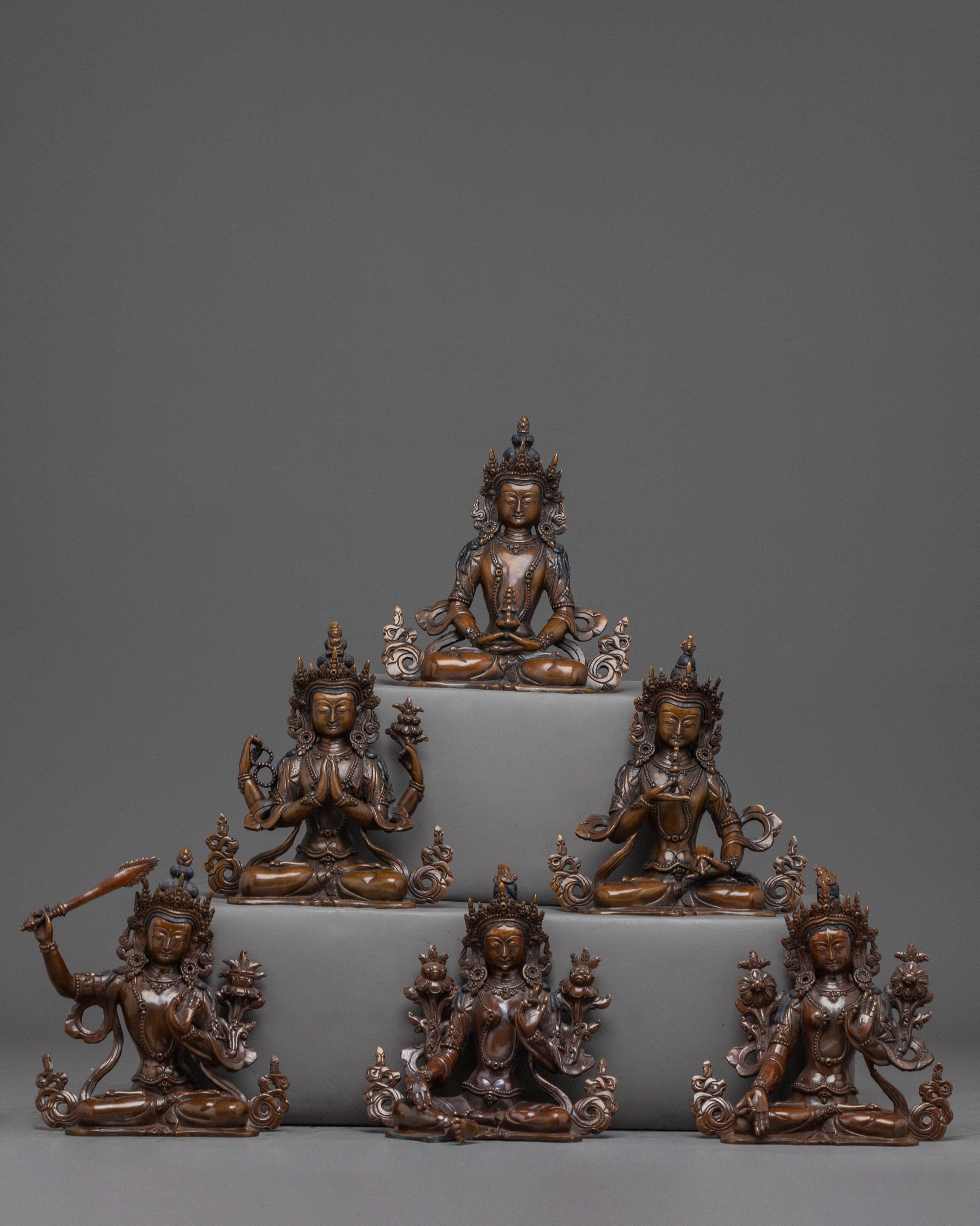 Oxidized Copper Bodhisattva Statue set
