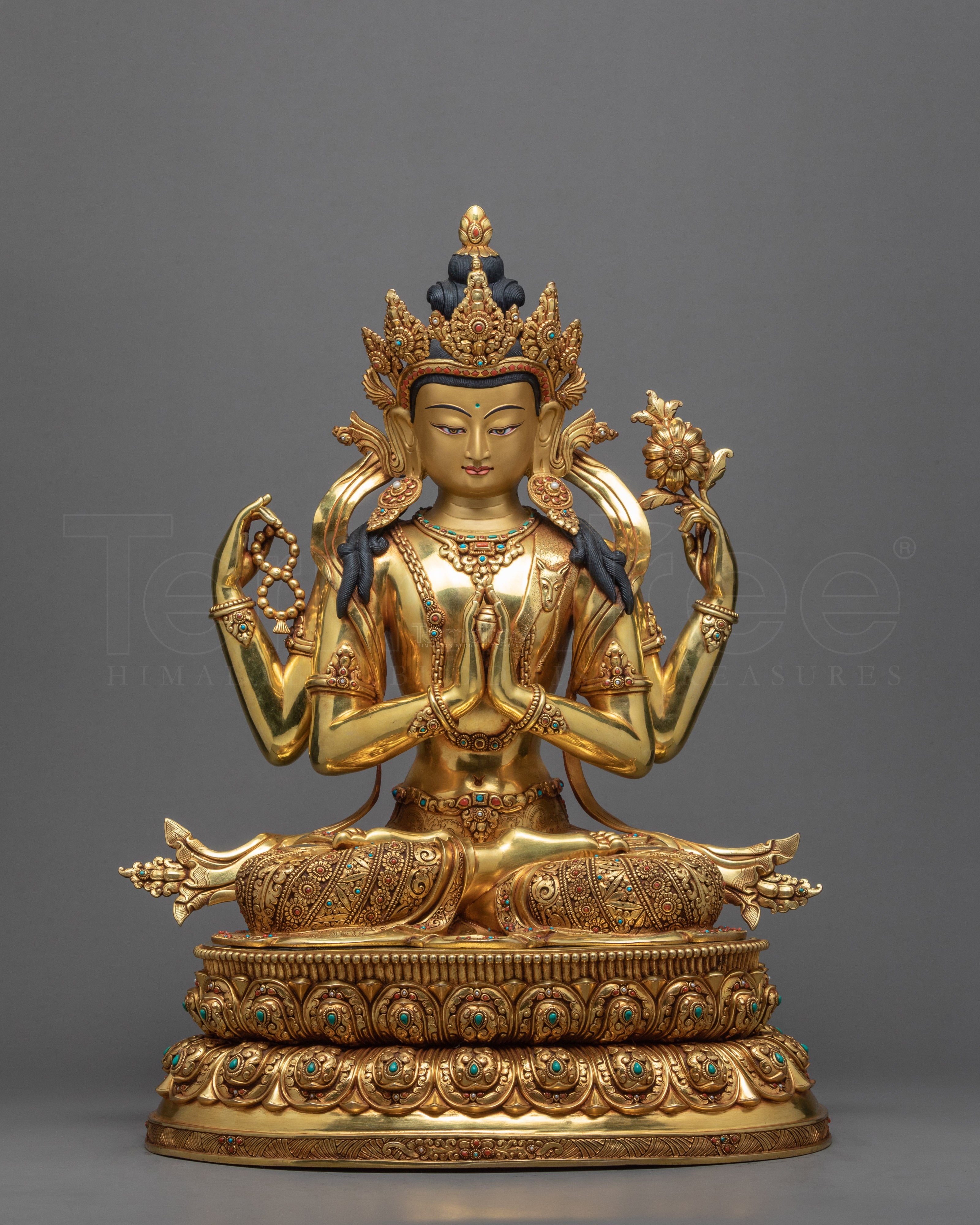 4 Arm Chenrezig Statue | Gold Plated Himalayan Buddhist Art