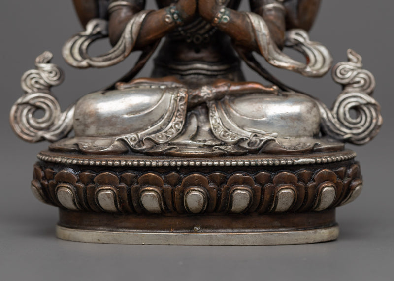 Small Chenrezig Statue | Silver-Plated Compassionate Bodhisattva
