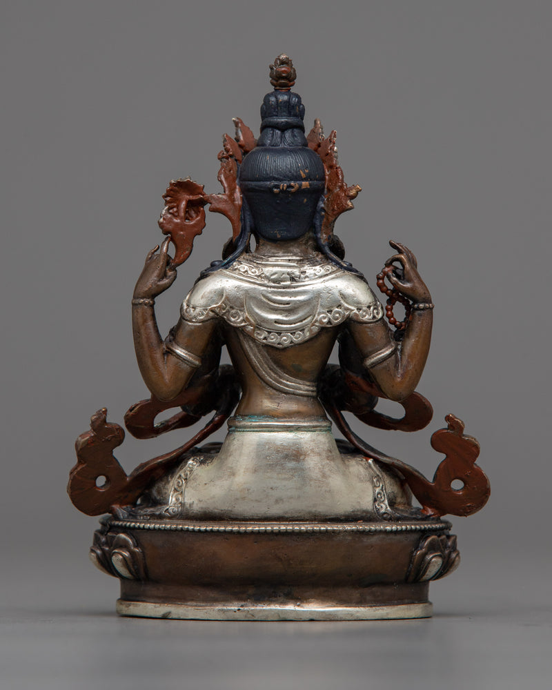 Small Chenrezig Statue | Silver-Plated Compassionate Bodhisattva