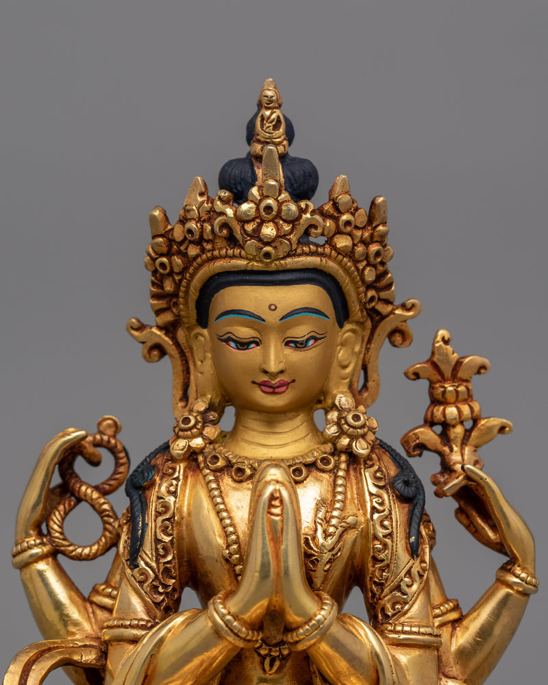 Chenrezig Four-Armed Compassion Deity Sculpture | Avalokiteshvara Statue