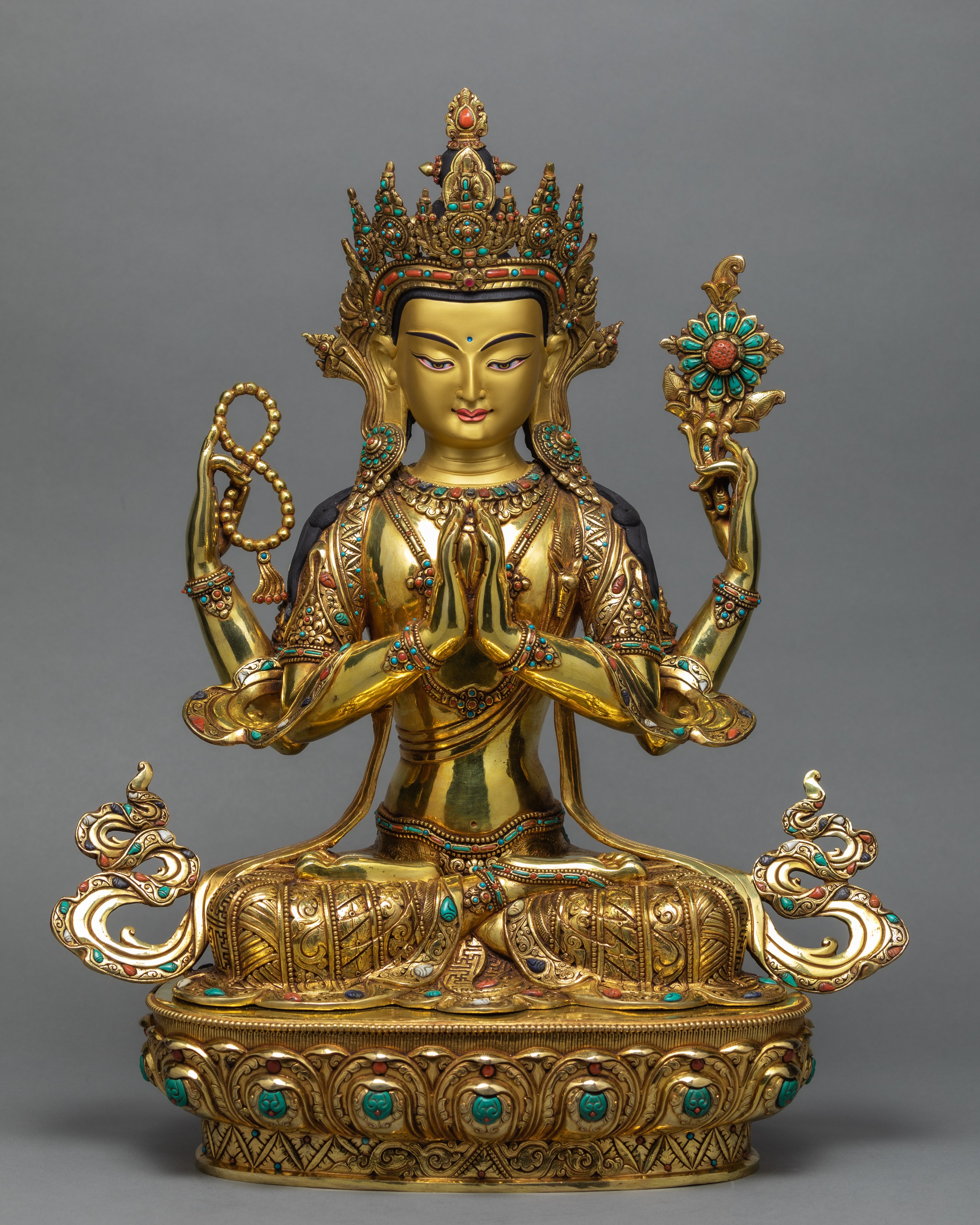 Chenrezig Statue | 24K Gold Gilded Avalokiteshvara Sculpture