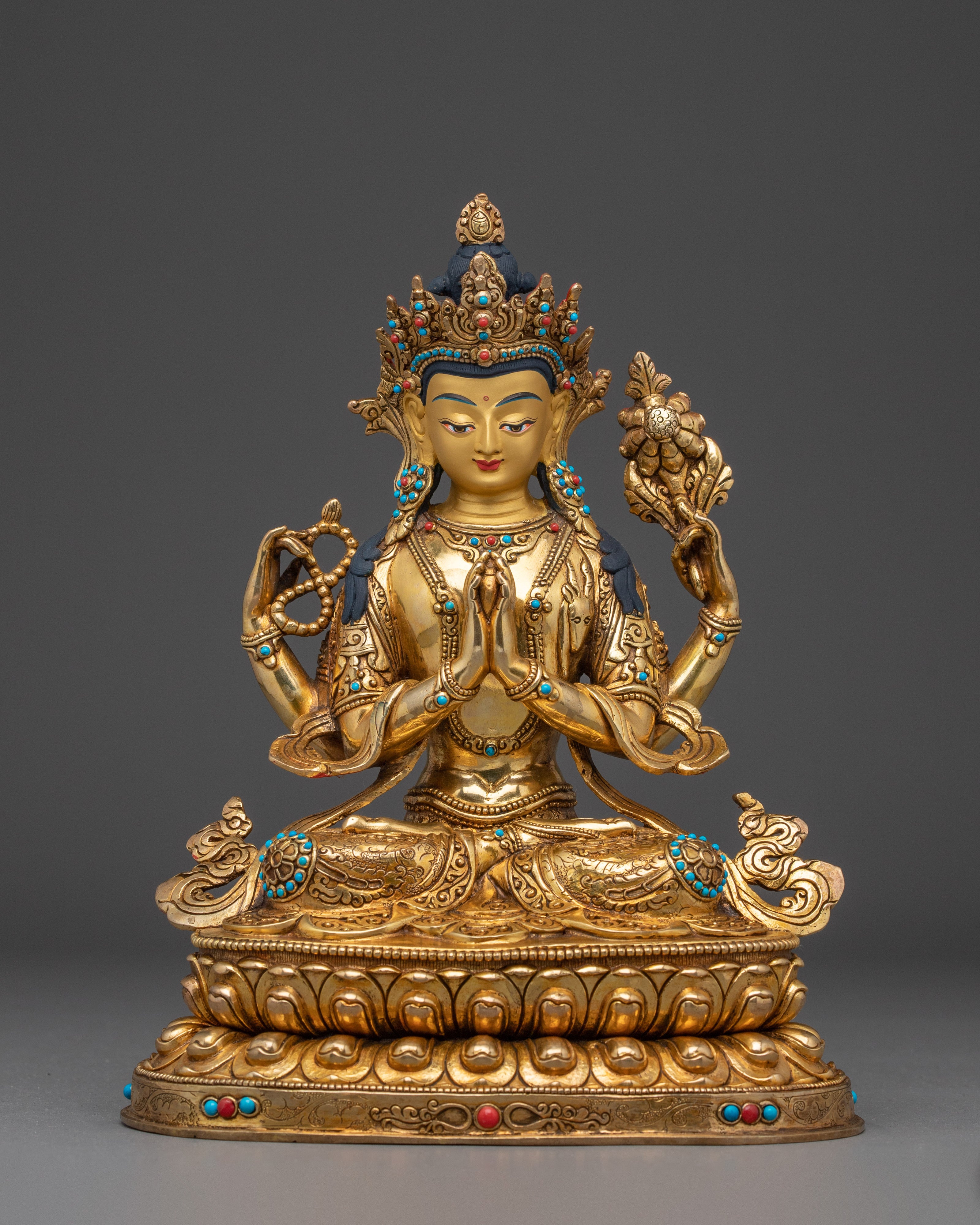 Handcrafted Chenrezig Golden Copper Art
